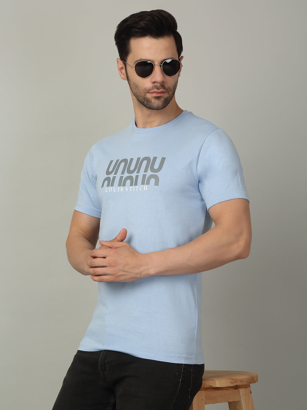 Men's Super Combed Cotton Printed Sky Blue T-shirt
