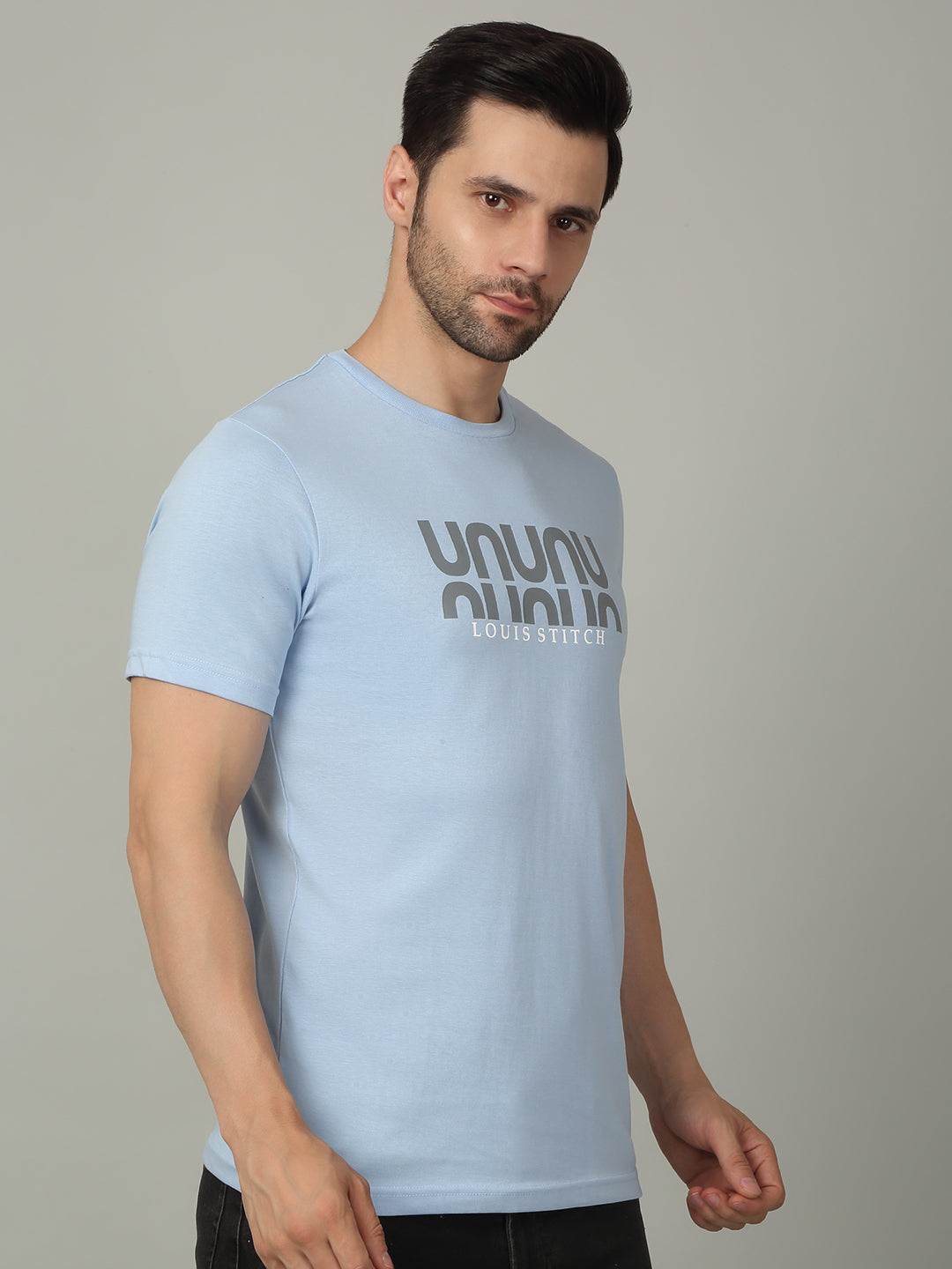 Men's Super Combed Cotton Printed Sky Blue T-shirt