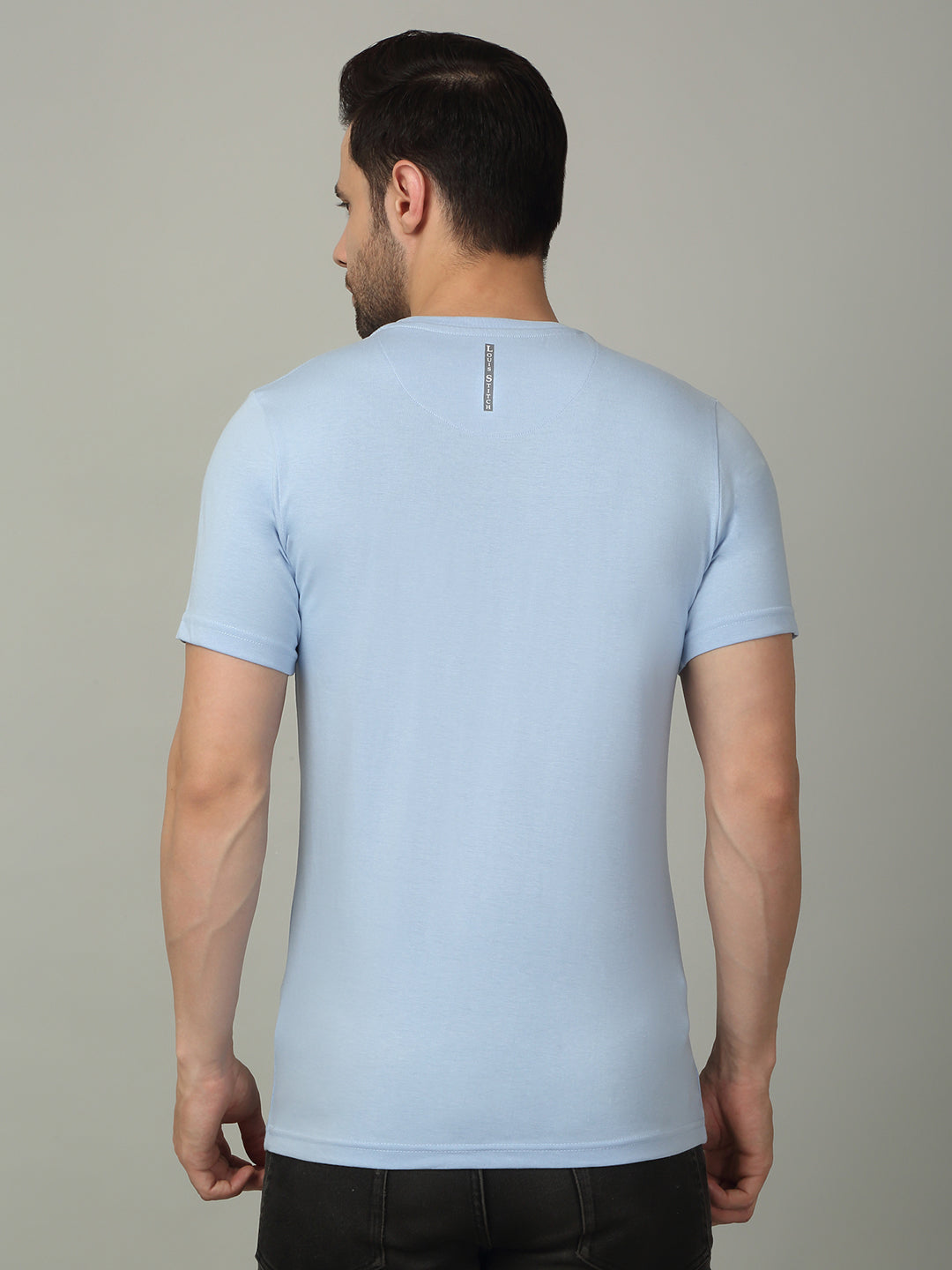 Men's Super Combed Cotton Printed Sky Blue T-shirt