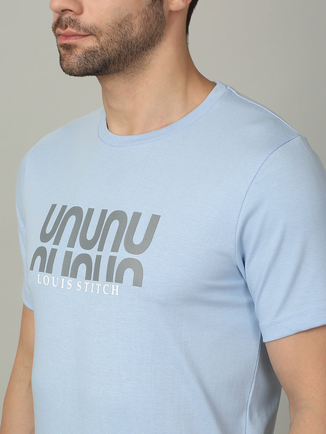 Men's Super Combed Cotton Printed Sky Blue T-shirt