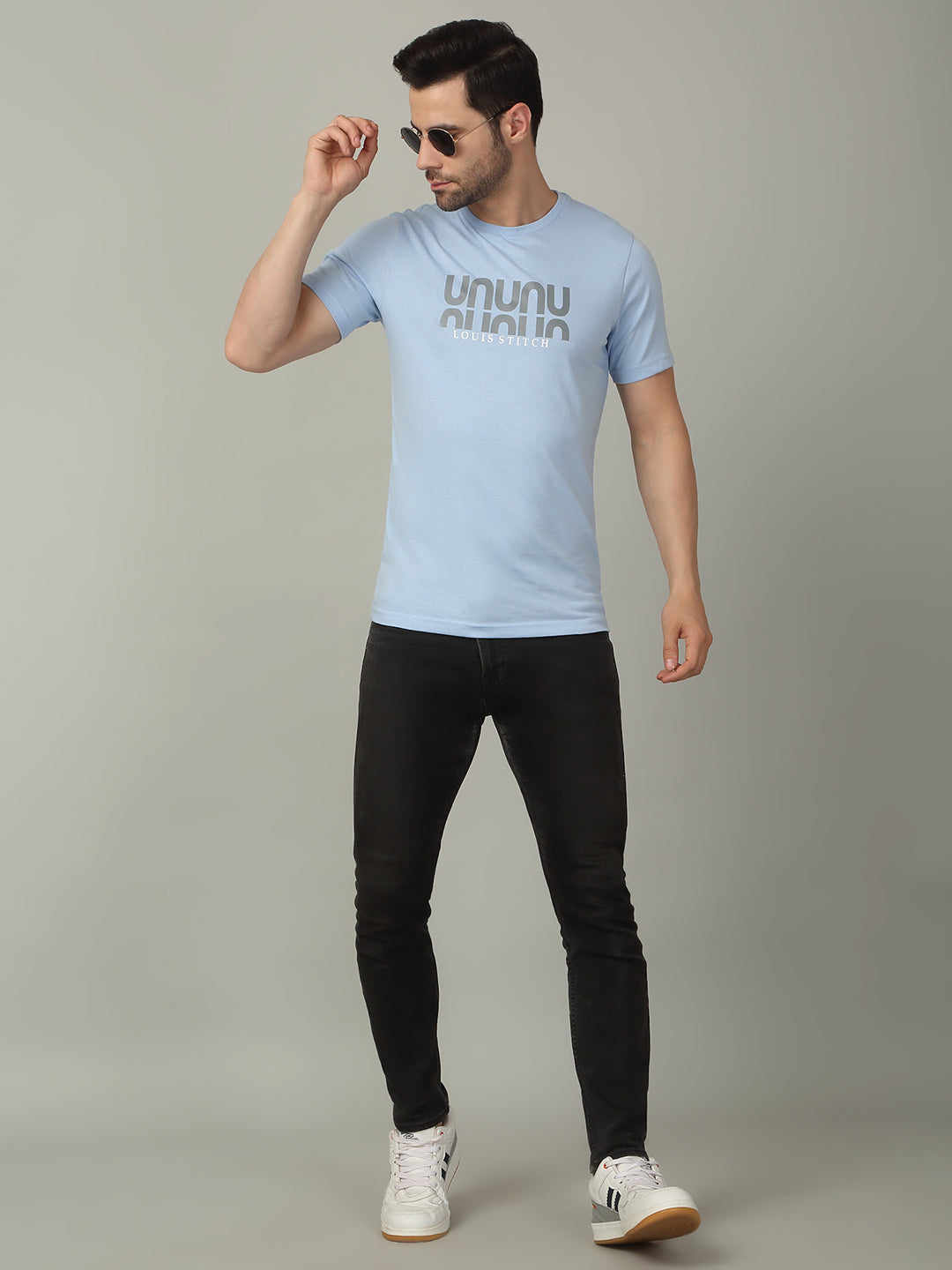 Men's Super Combed Cotton Printed Sky Blue T-shirt
