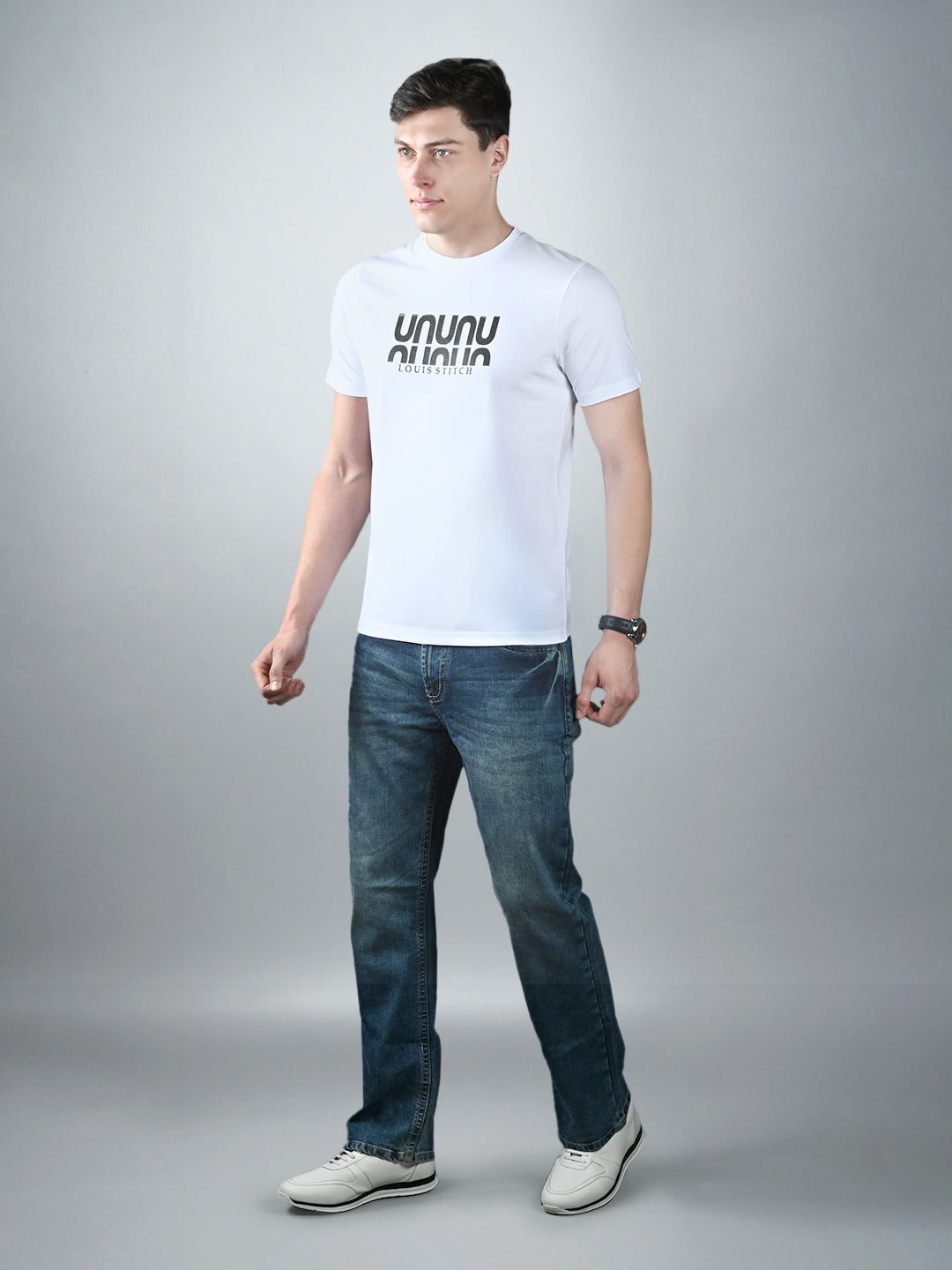 Men's White Super Combed Cotton Printed T-shirt