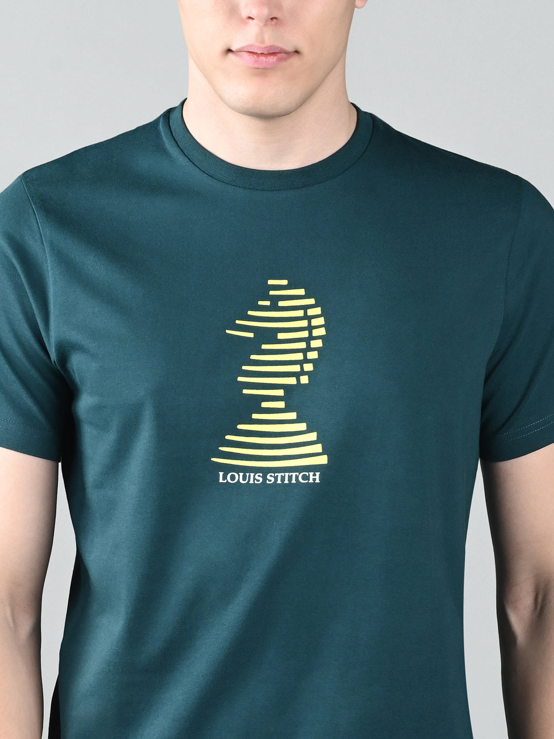 Men's Teal Green Super Combed Cotton Printed T-shirt