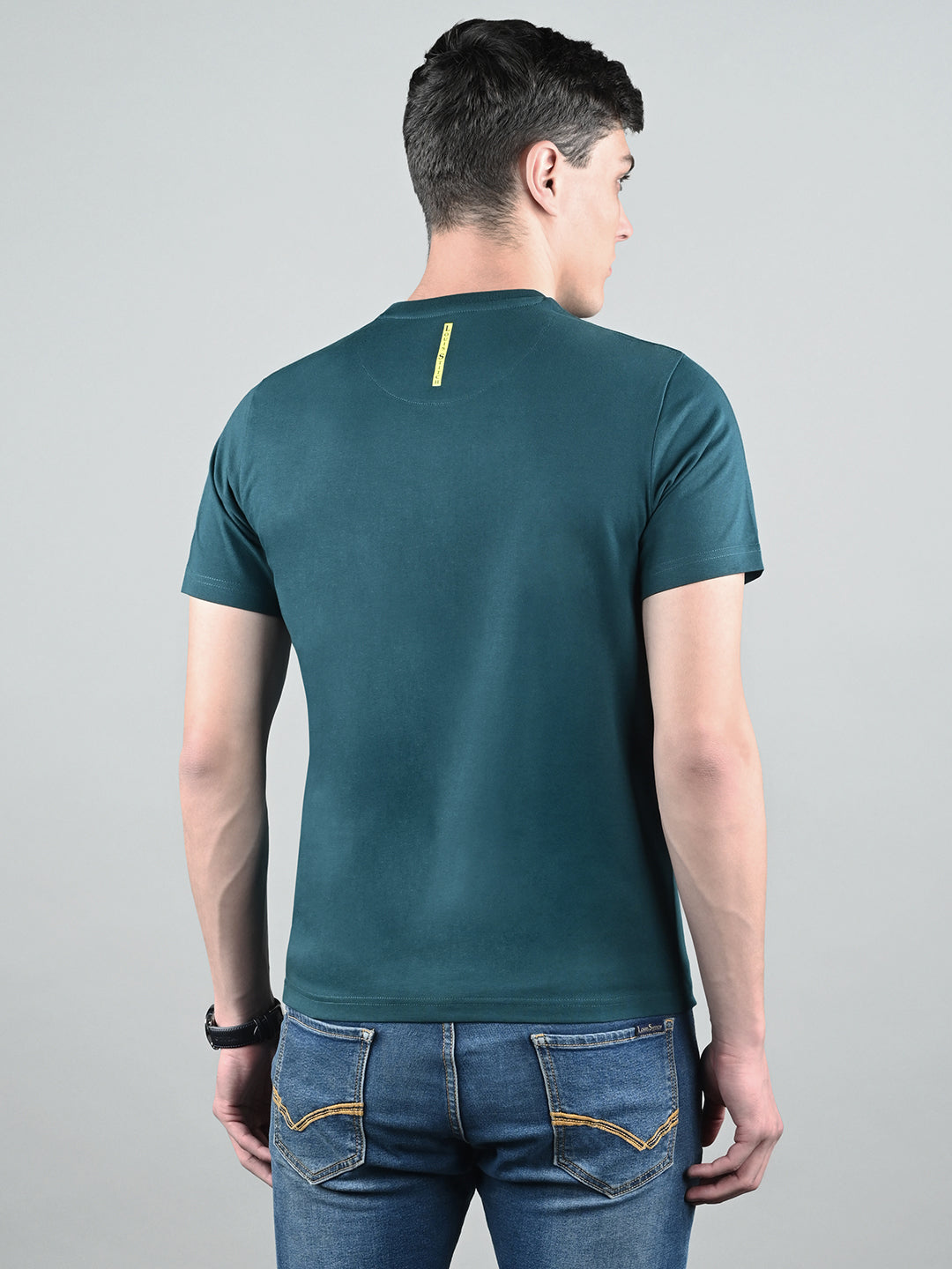 Men's Teal Green Super Combed Cotton Printed T-shirt