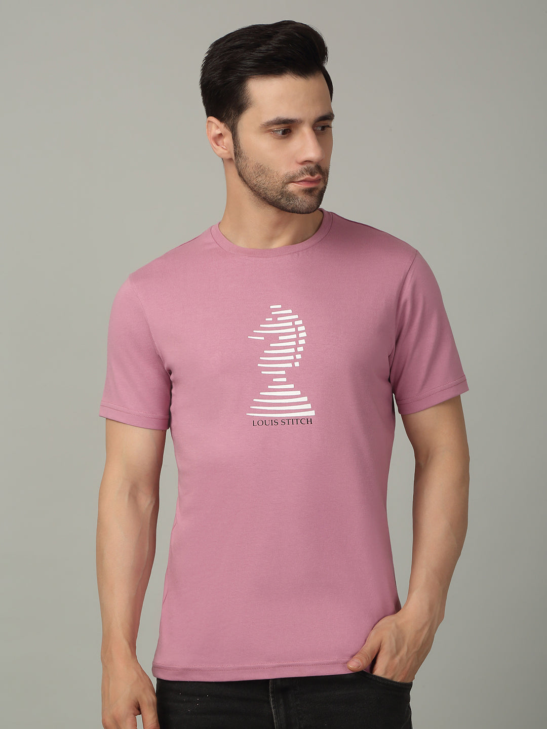 Men's Super Combed Cotton Printed Pink T-shirt