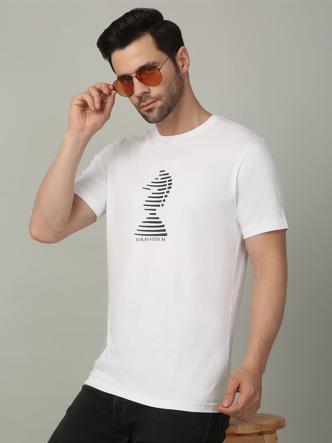 Men's Super Combed Cotton Printed White T-shirt