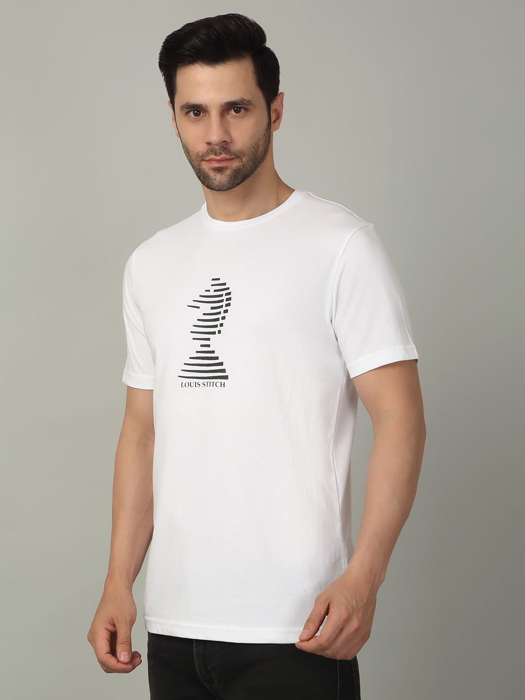 Men's Super Combed Cotton Printed White T-shirt
