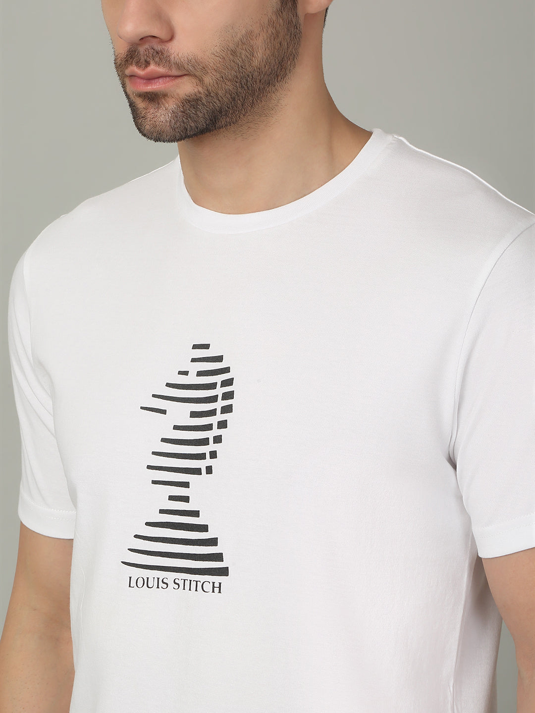 Men's Super Combed Cotton Printed White T-shirt