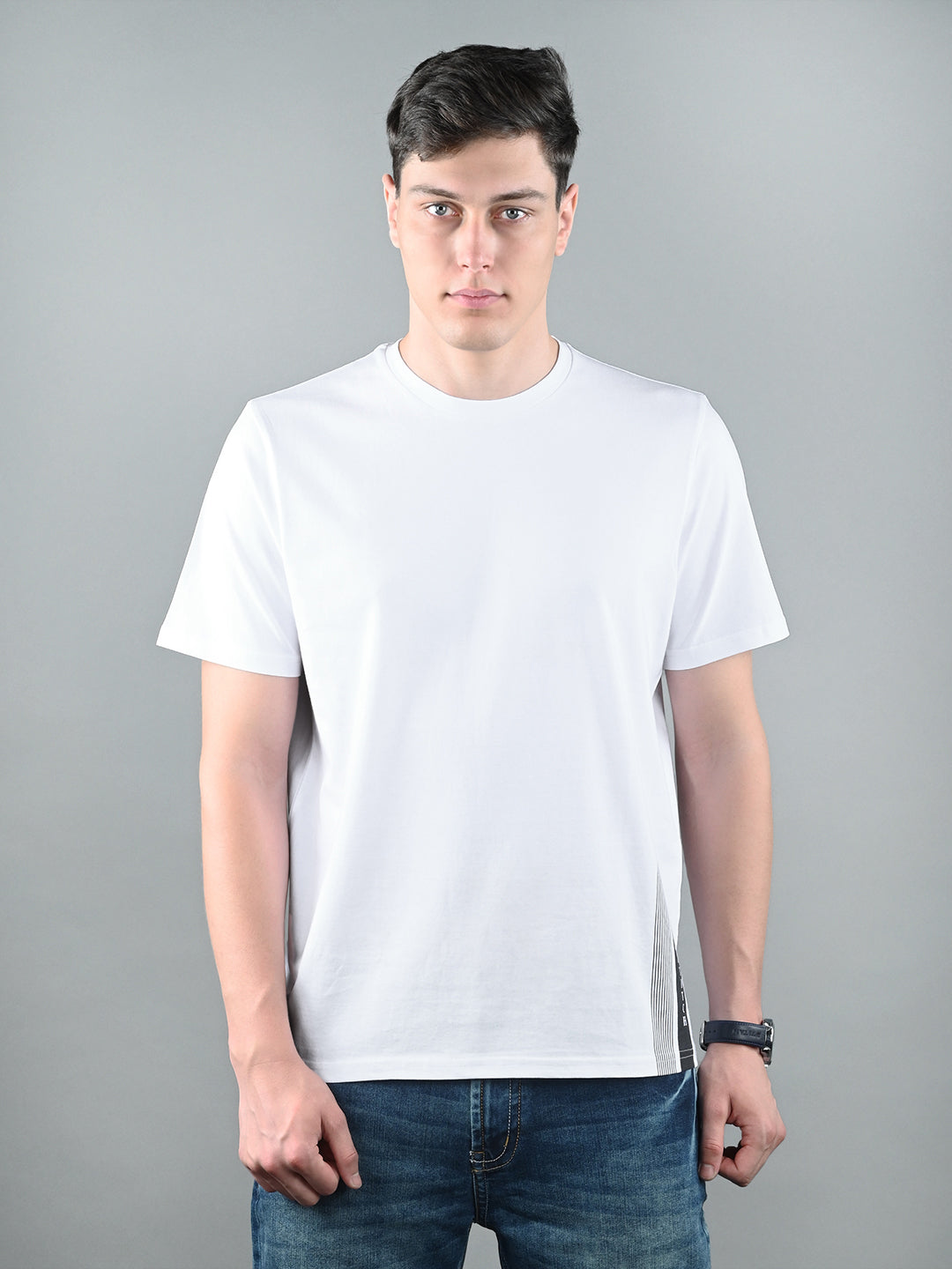 Men's White Super Combed Cotton Printed T-shirt