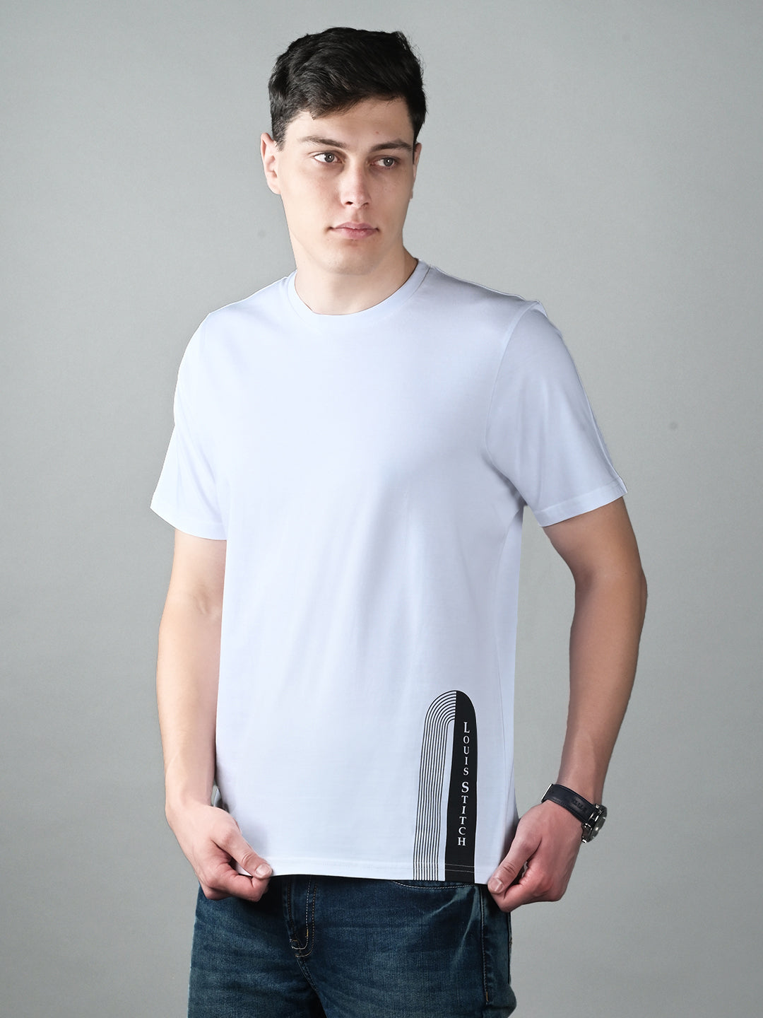 Men's White Super Combed Cotton Printed T-shirt