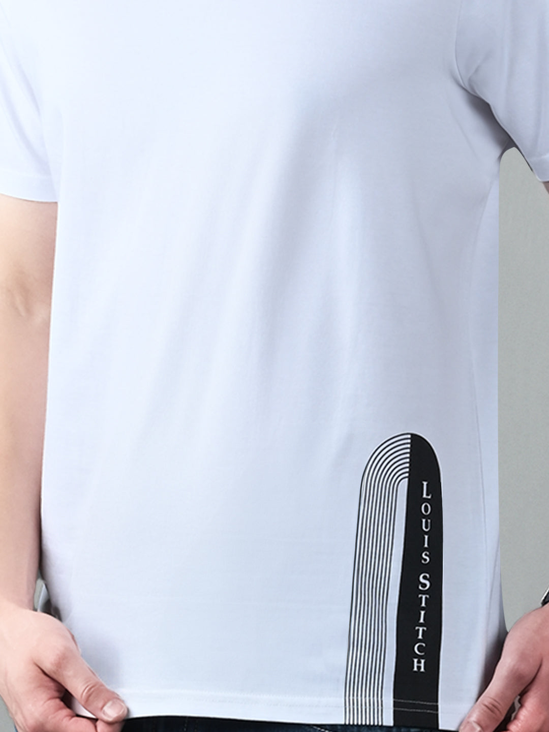 Men's White Super Combed Cotton Printed T-shirt