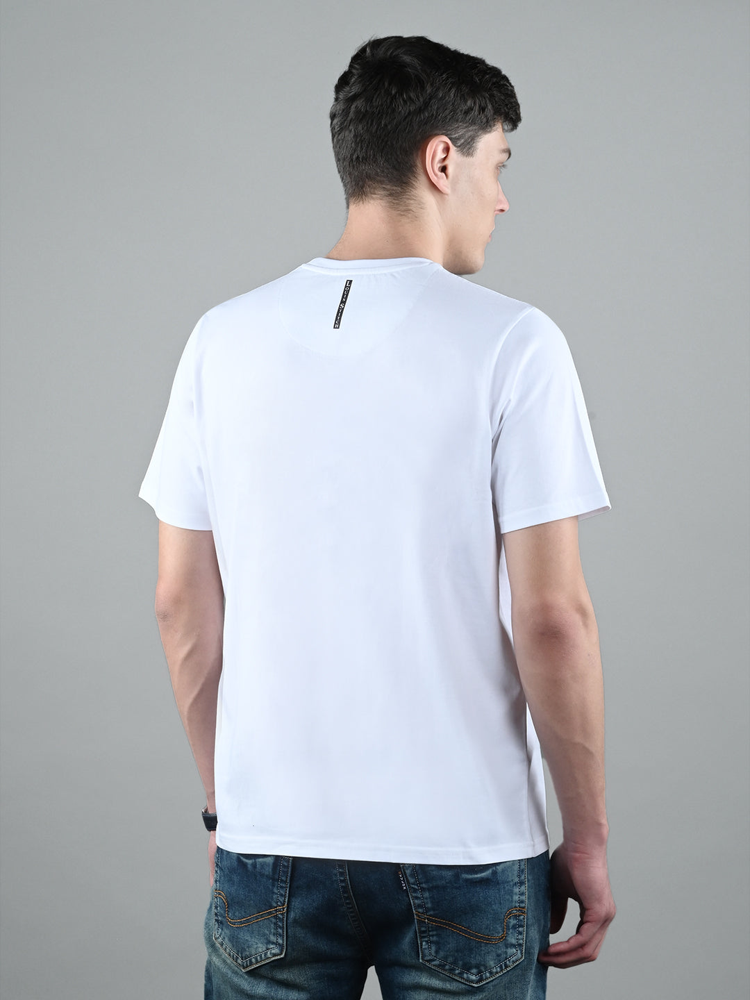 Men's White Super Combed Cotton Printed T-shirt
