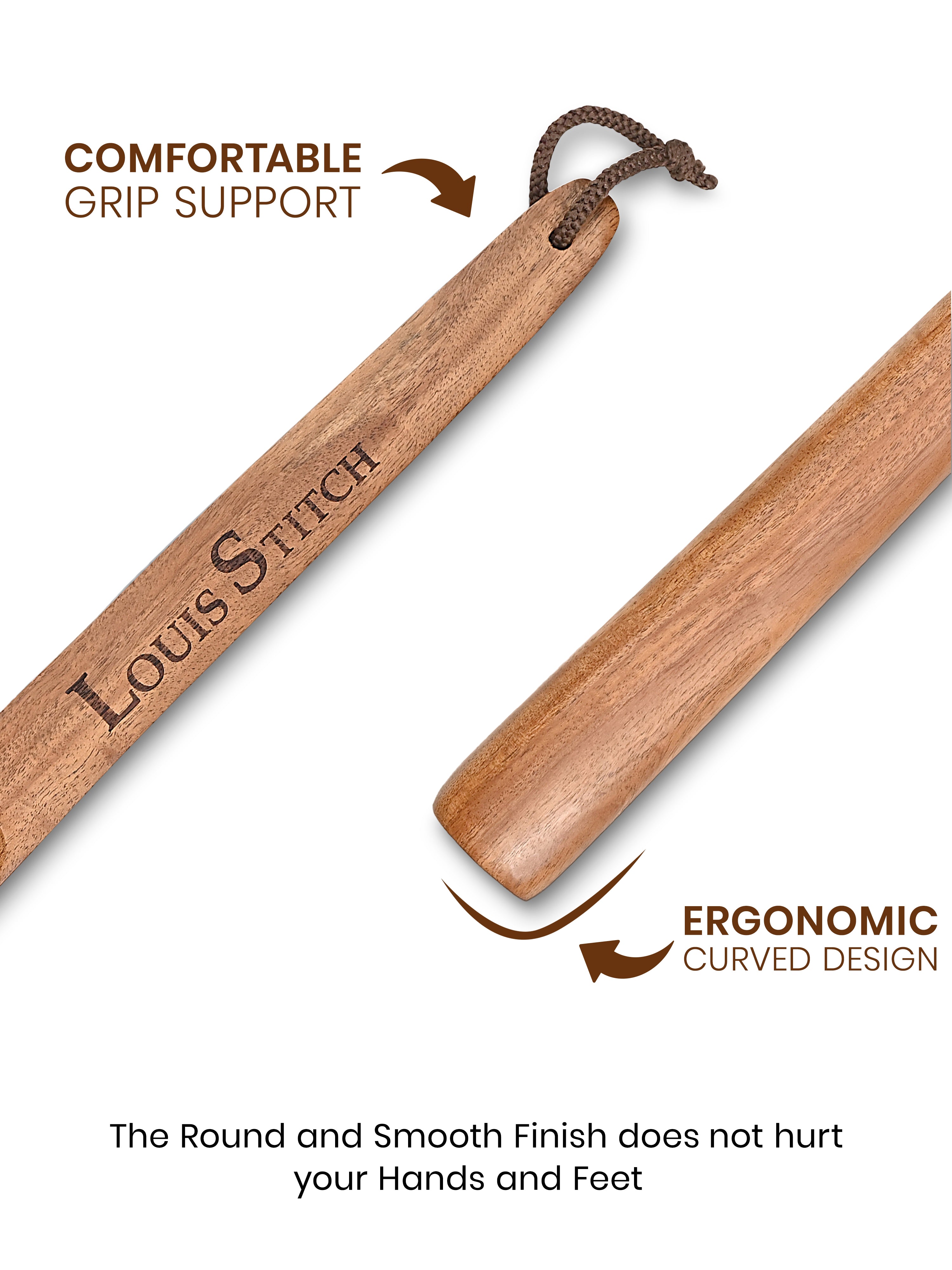 Premium 17-inch Natural Wooden Shoe Horn with Loop
