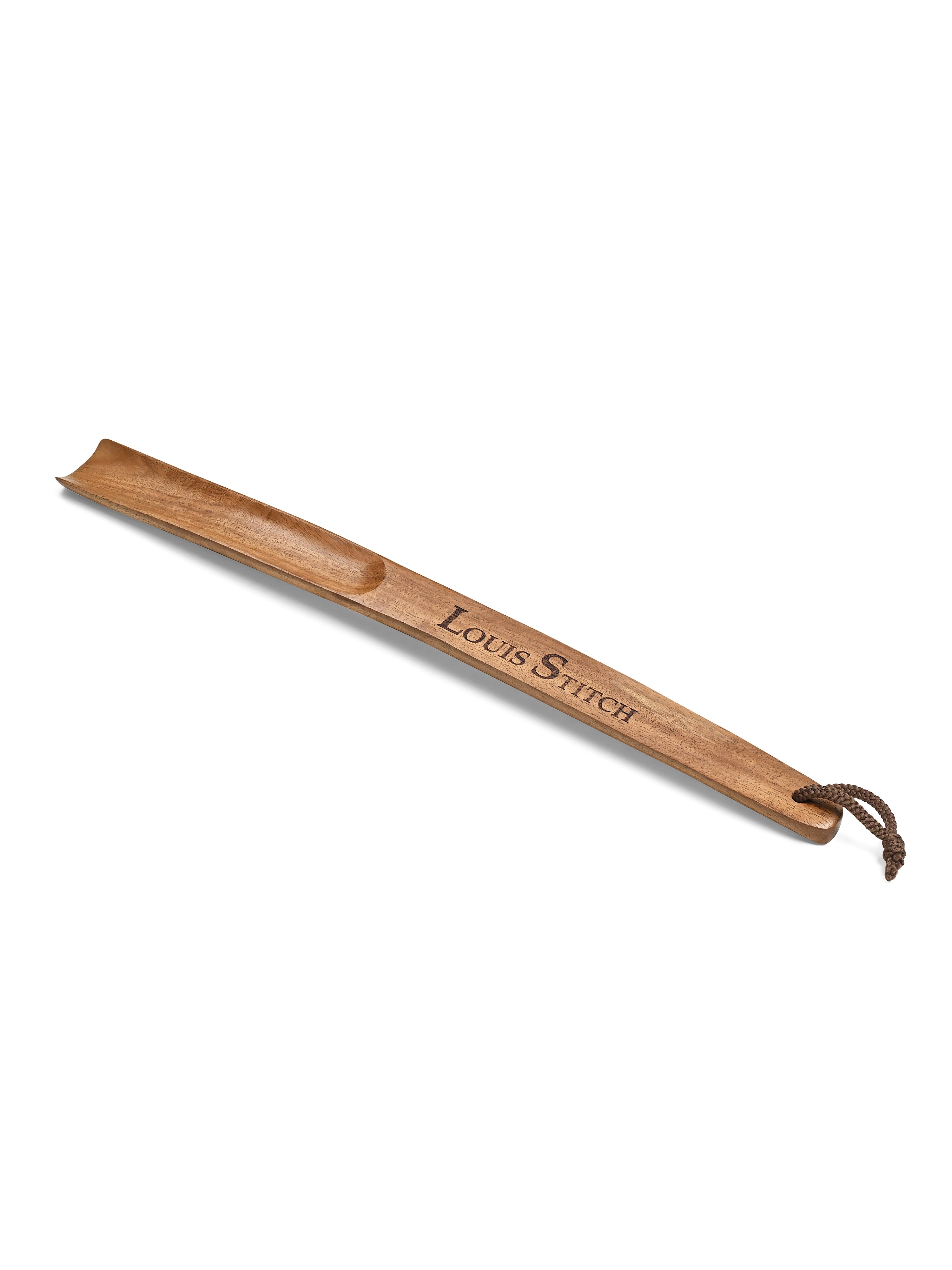 Premium 17-inch Natural Wooden Shoe Horn with Loop
