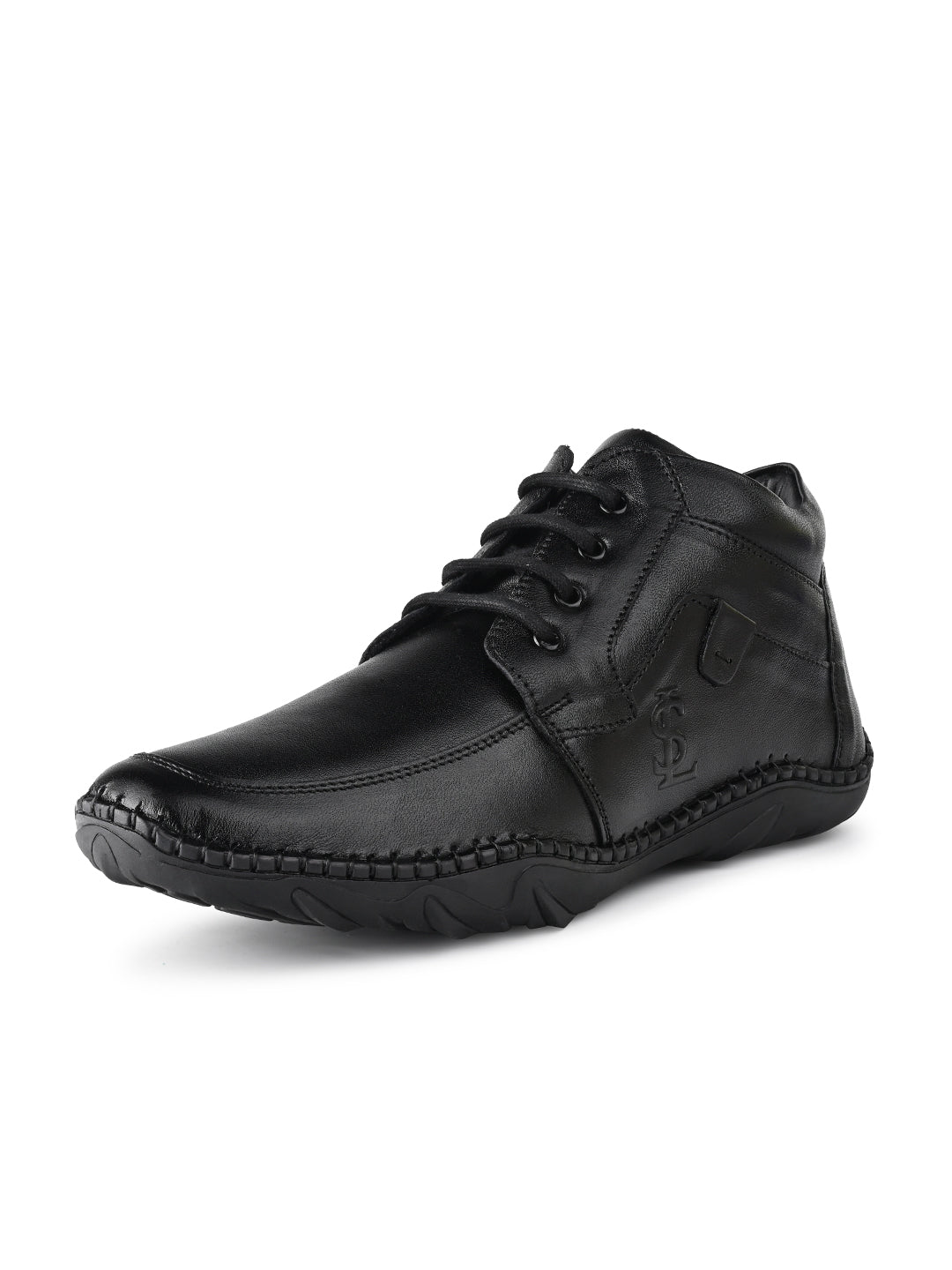 Jet Black Genuine Leather Ultra Lightweight Mid-Ankle Derby Shoes