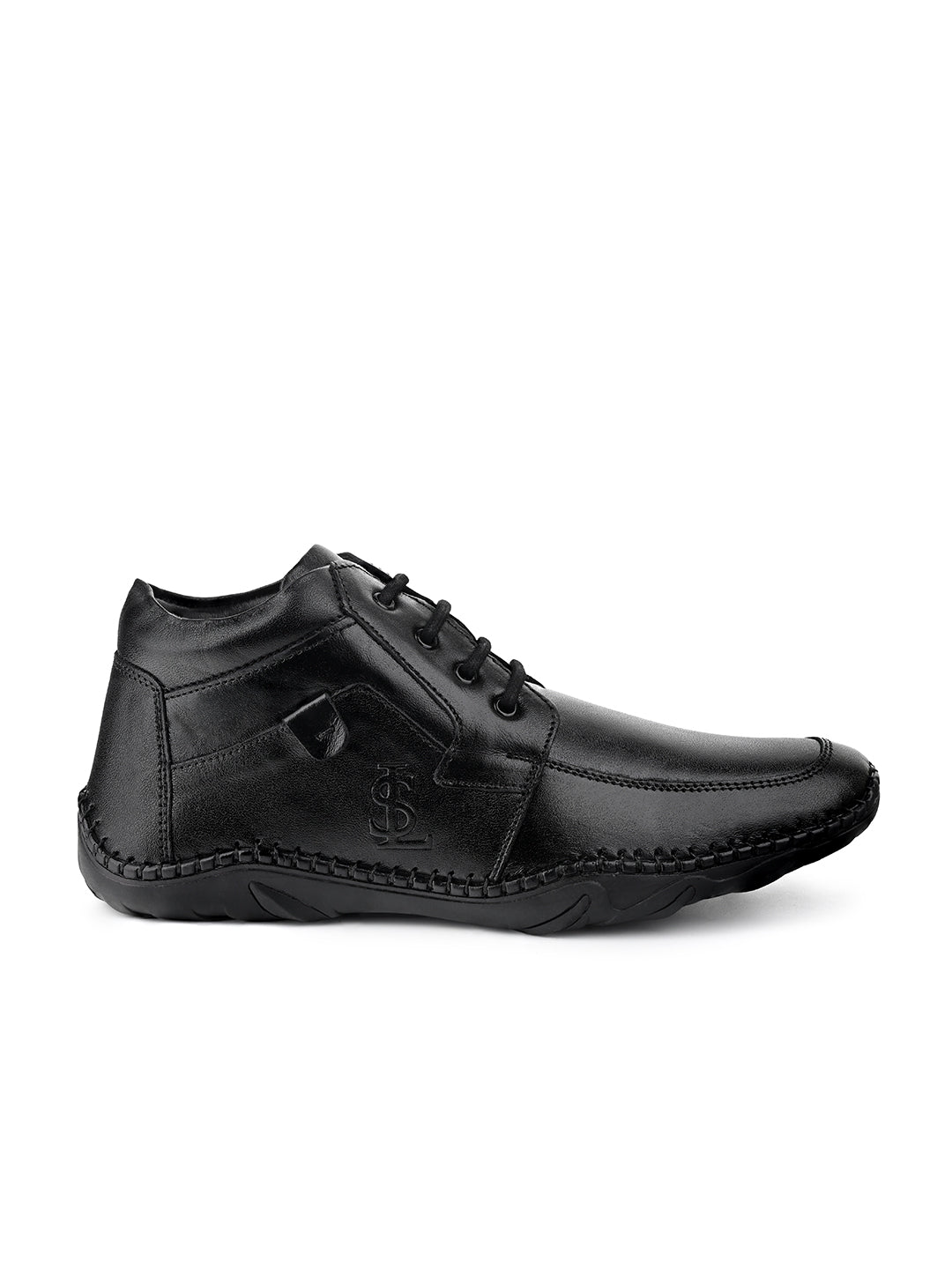 Jet Black Genuine Leather Ultra Lightweight Mid-Ankle Derby Shoes