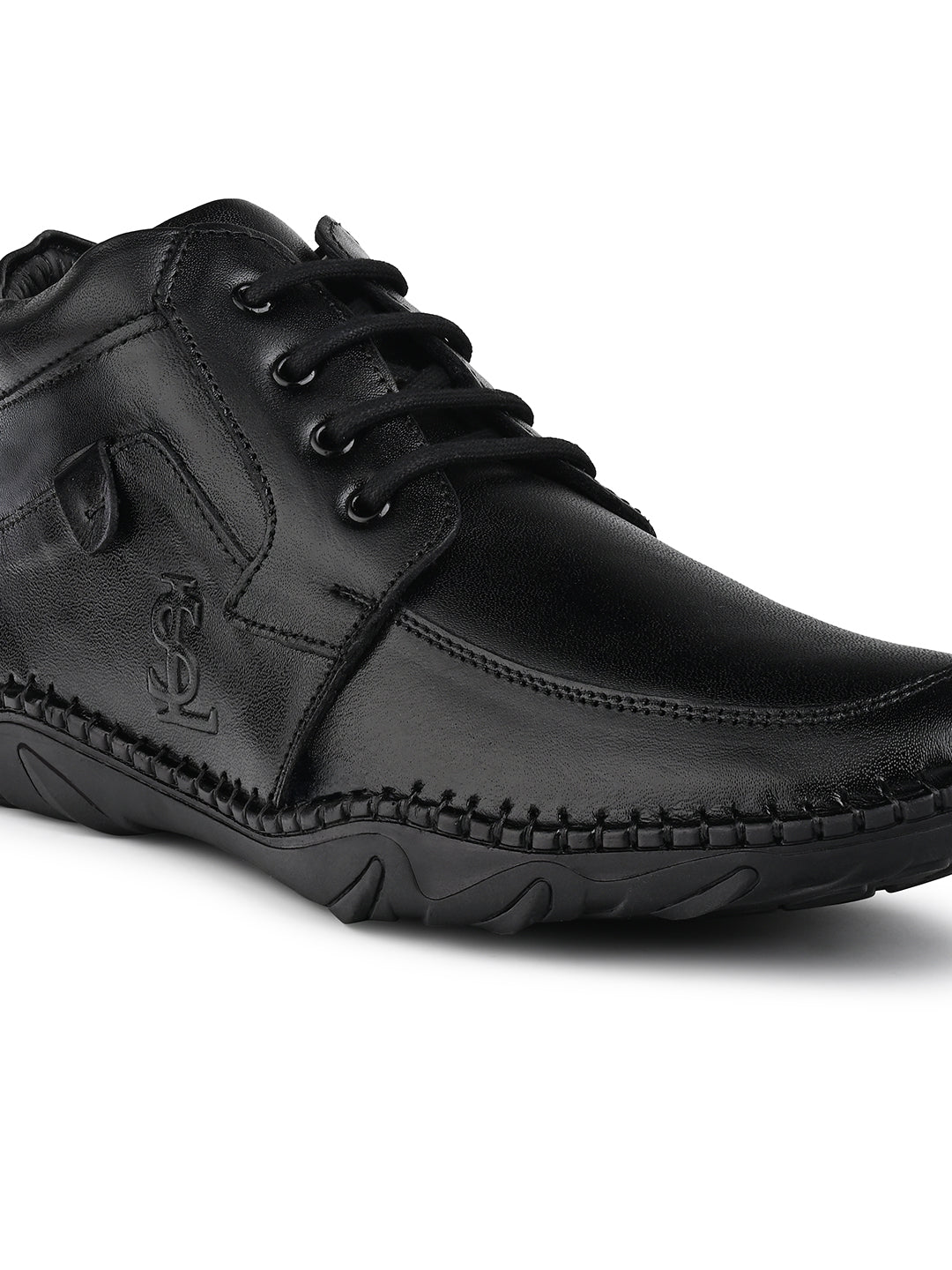 Jet Black Genuine Leather Ultra Lightweight Mid-Ankle Derby Shoes