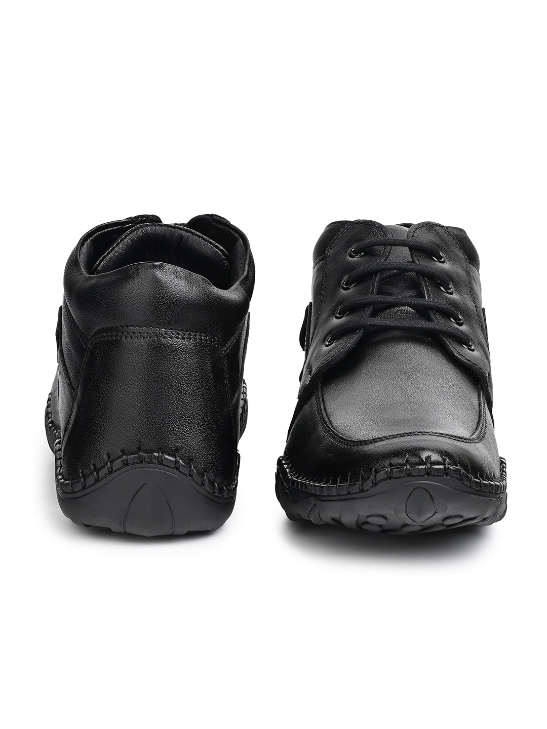 Jet Black Genuine Leather Ultra Lightweight Mid-Ankle Derby Shoes