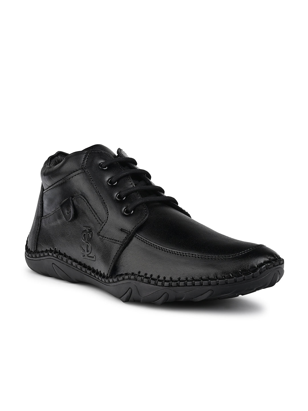Jet Black Genuine Leather Ultra Lightweight Mid-Ankle Derby Shoes
