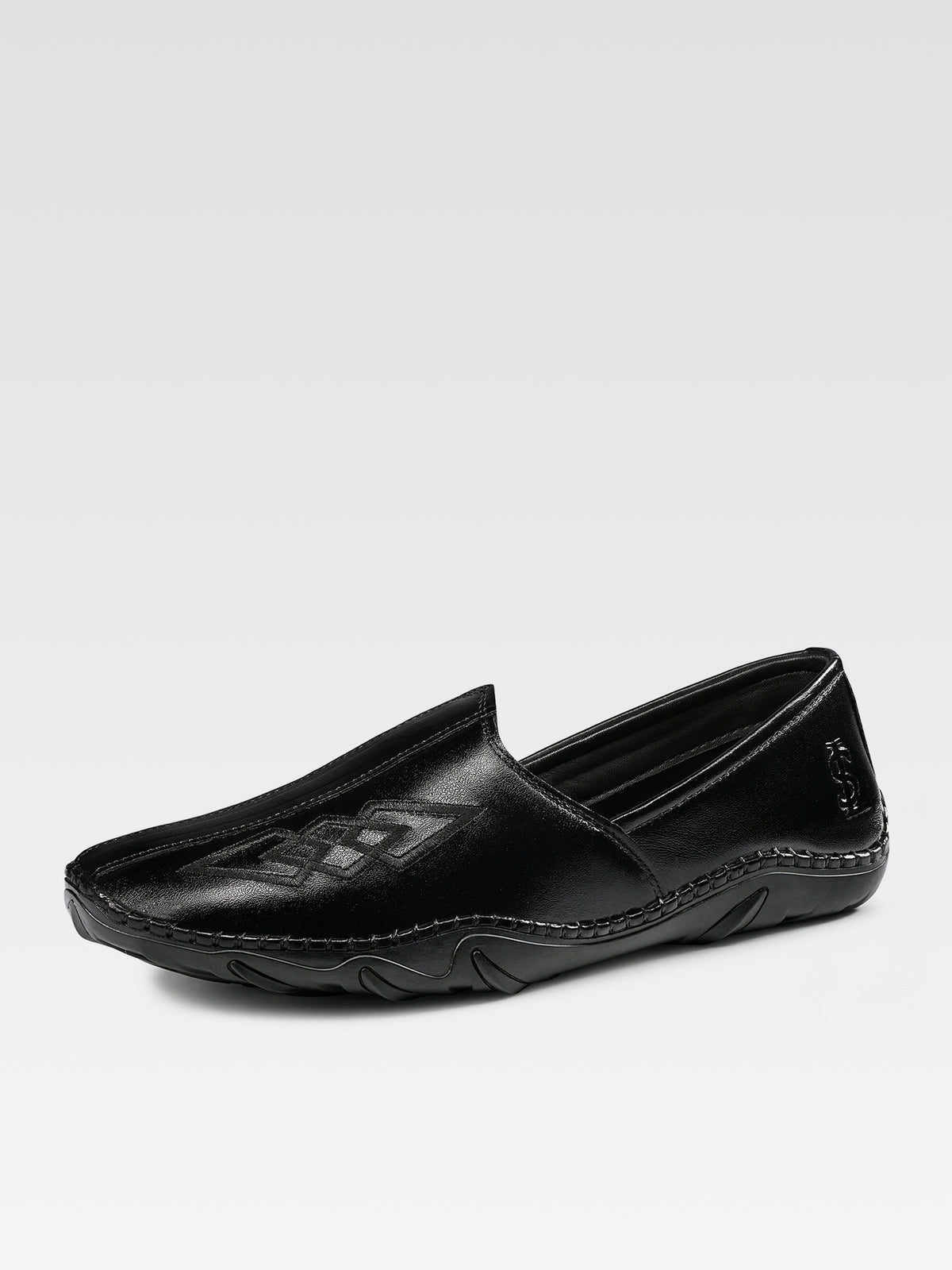 Jet Black Ethnic Slip-On Texture Nagra Juti and Mojari