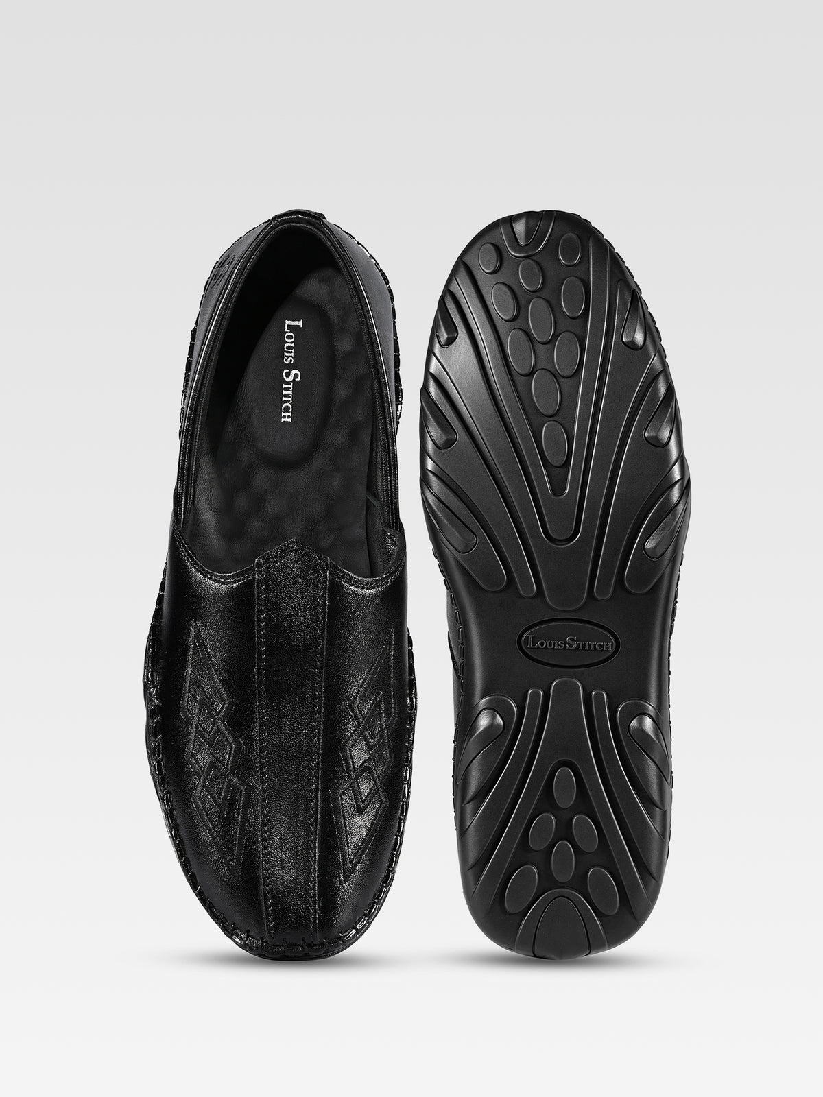 Jet Black Ethnic Slip-On Texture Nagra Juti and Mojari