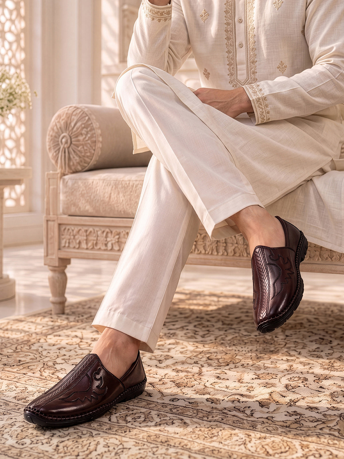 Brunette Brown Ethnic Slip-On Texture Nagra Juti and Mojari