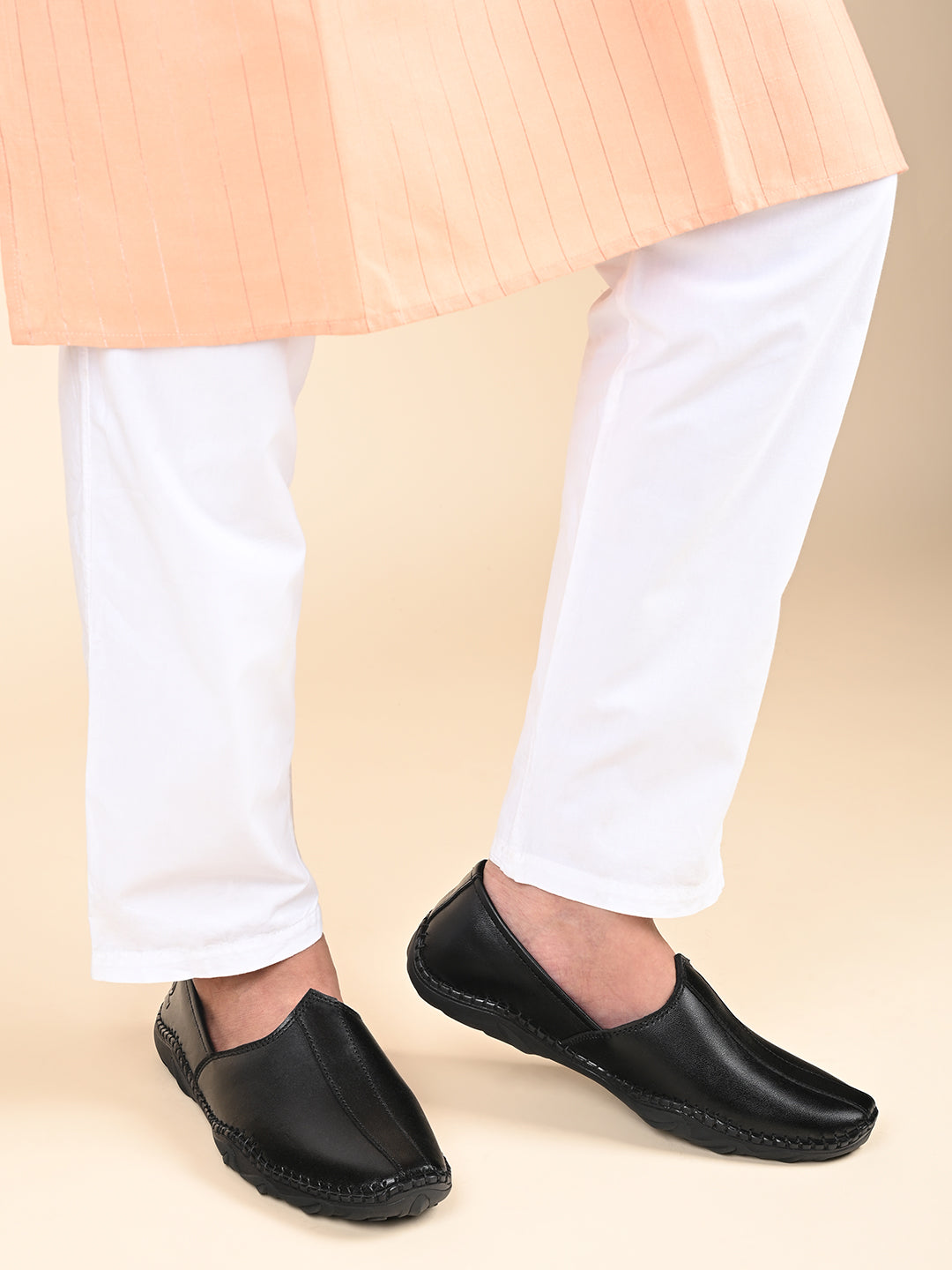 Jet Black Genuine Leather Ultra Lightweight Stylish Stich Nagra Jutis and Mojaris