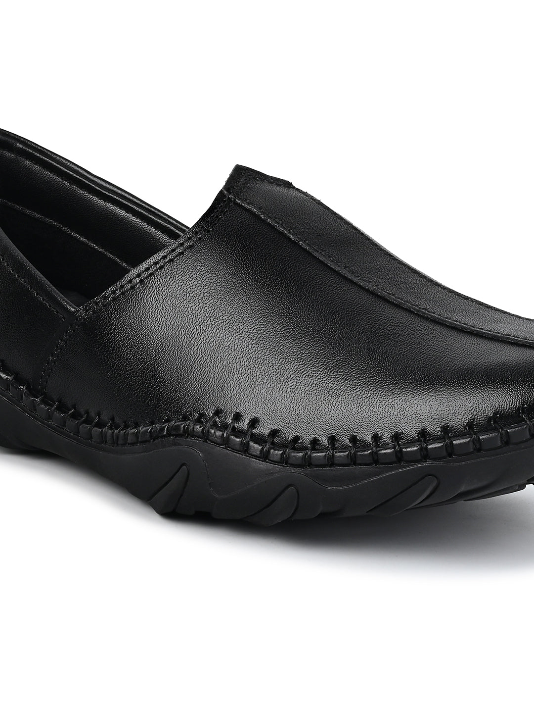 Jet Black Genuine Leather Ultra Lightweight Stylish Stich Nagra Jutis and Mojaris