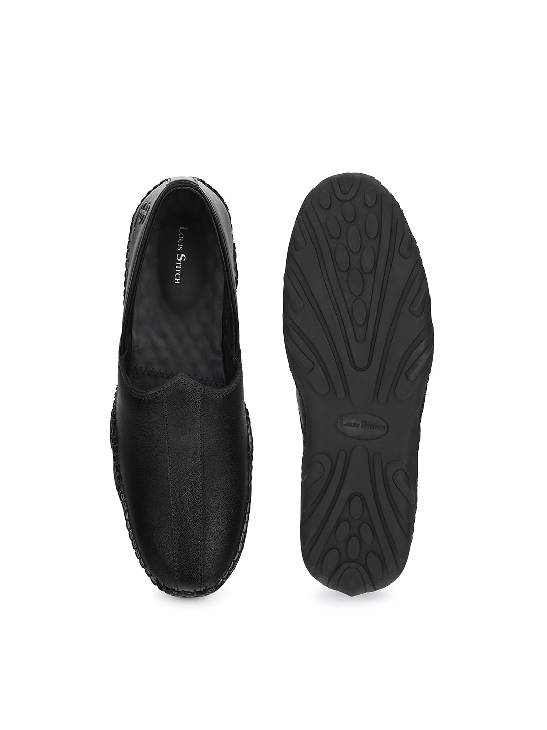 Jet Black Genuine Leather Ultra Lightweight Stylish Stich Nagra Jutis and Mojaris