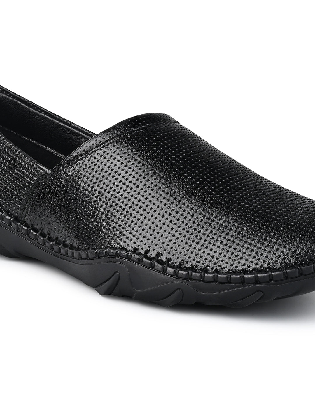 Jet Black Genuine Leather Ultra Lightweight Stylish Stich Nagra Jutis and Mojaris