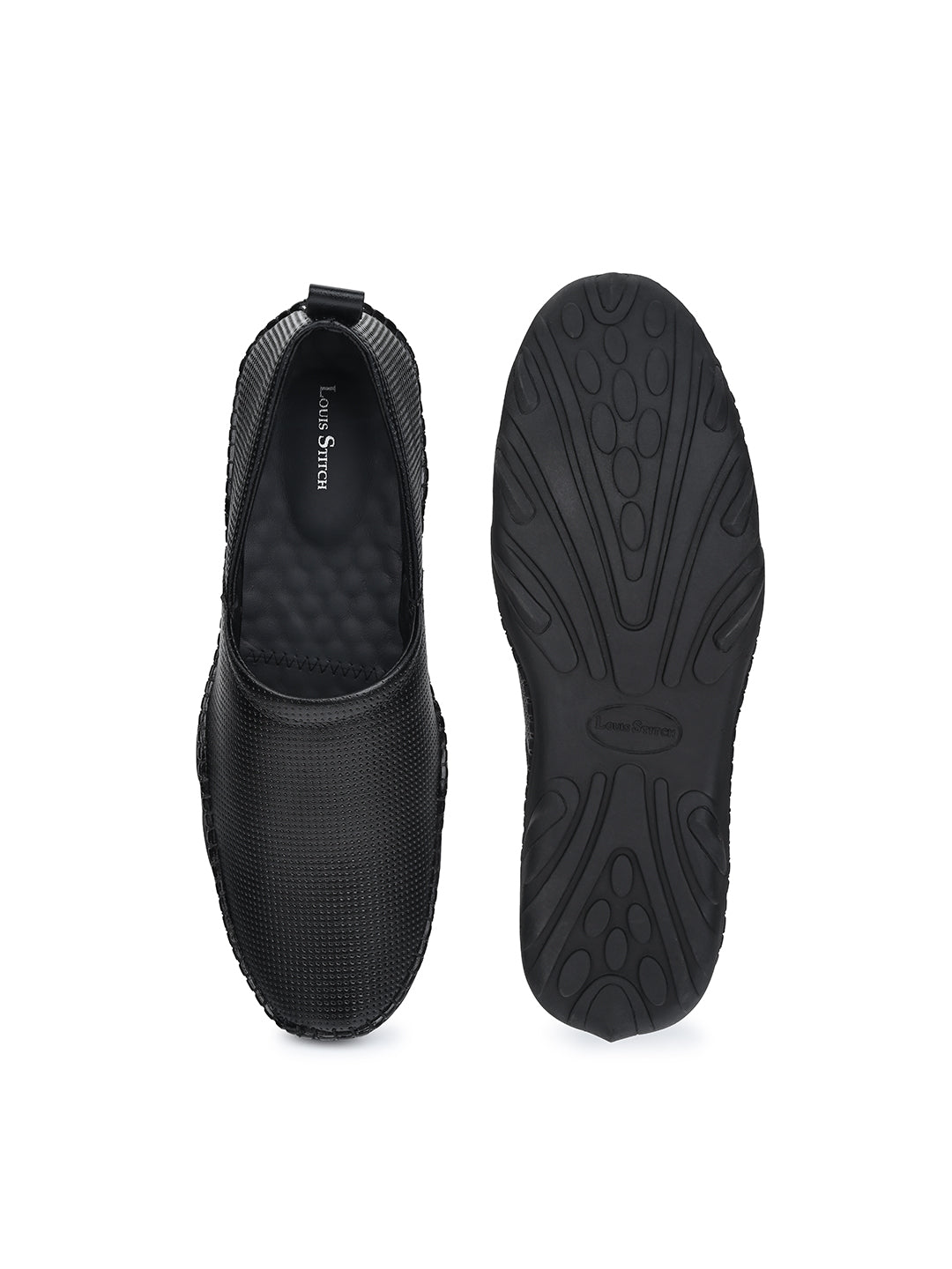 Jet Black Genuine Leather Ultra Lightweight Stylish Stich Nagra Jutis and Mojaris