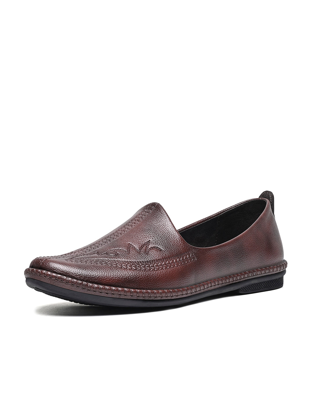 Brunette Brown Ethnic Slip-On Embroided Nagra Juti and Mojari