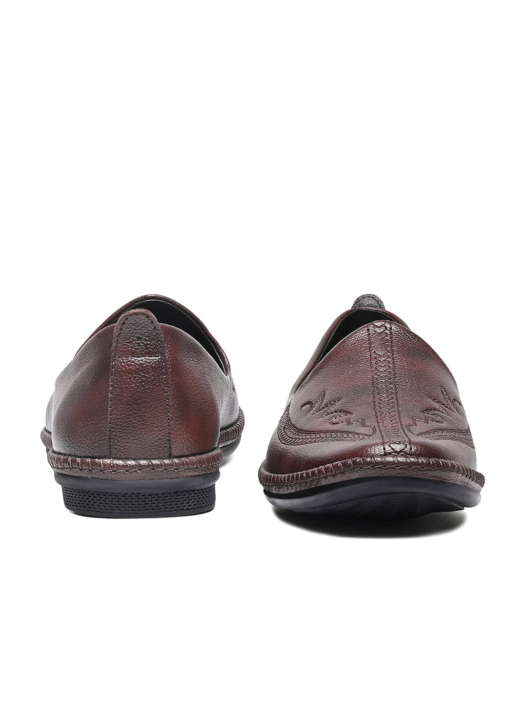 Brunette Brown Ethnic Slip-On Embroided Nagra Juti and Mojari