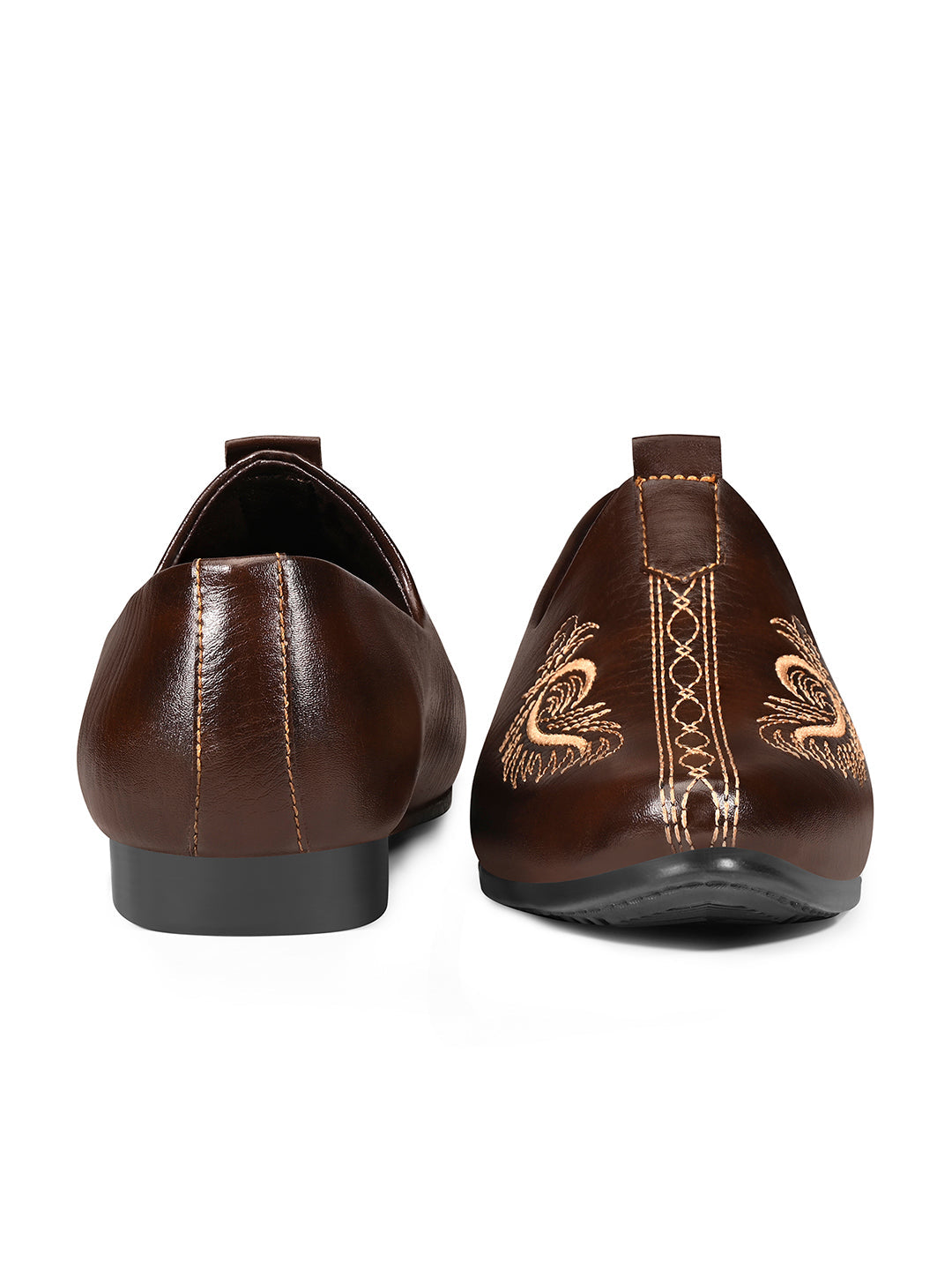 Brunette Brown Ethnic Slip-On Embroided Nagra Juti and Mojari