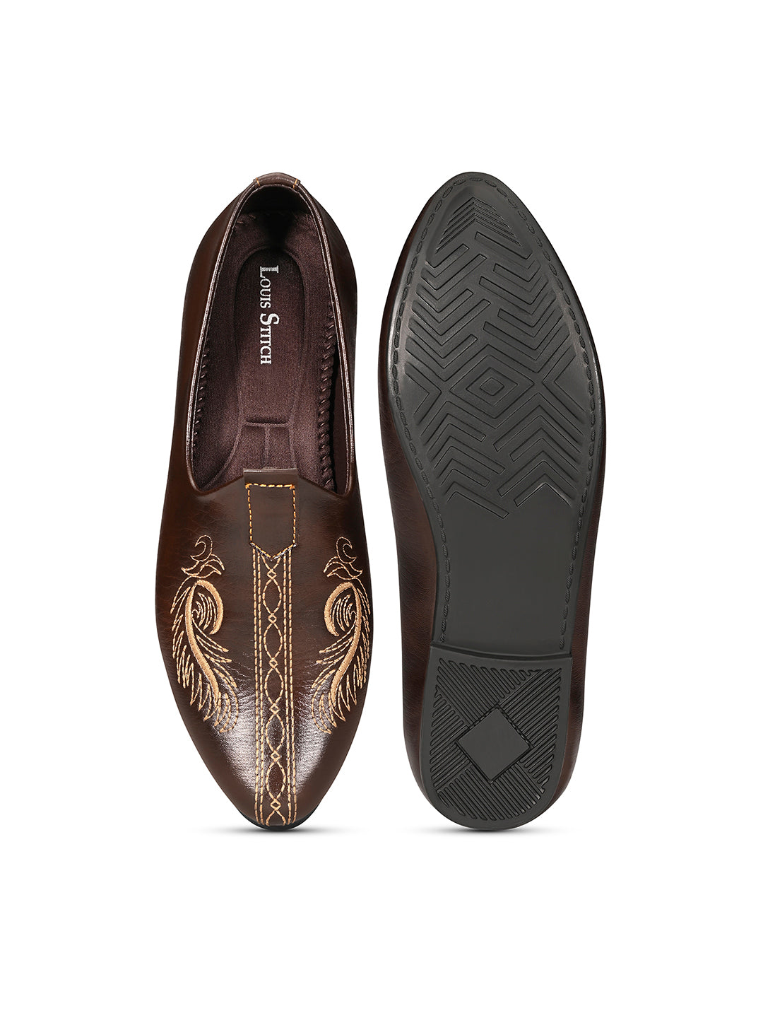 Brunette Brown Ethnic Slip-On Embroided Nagra Juti and Mojari