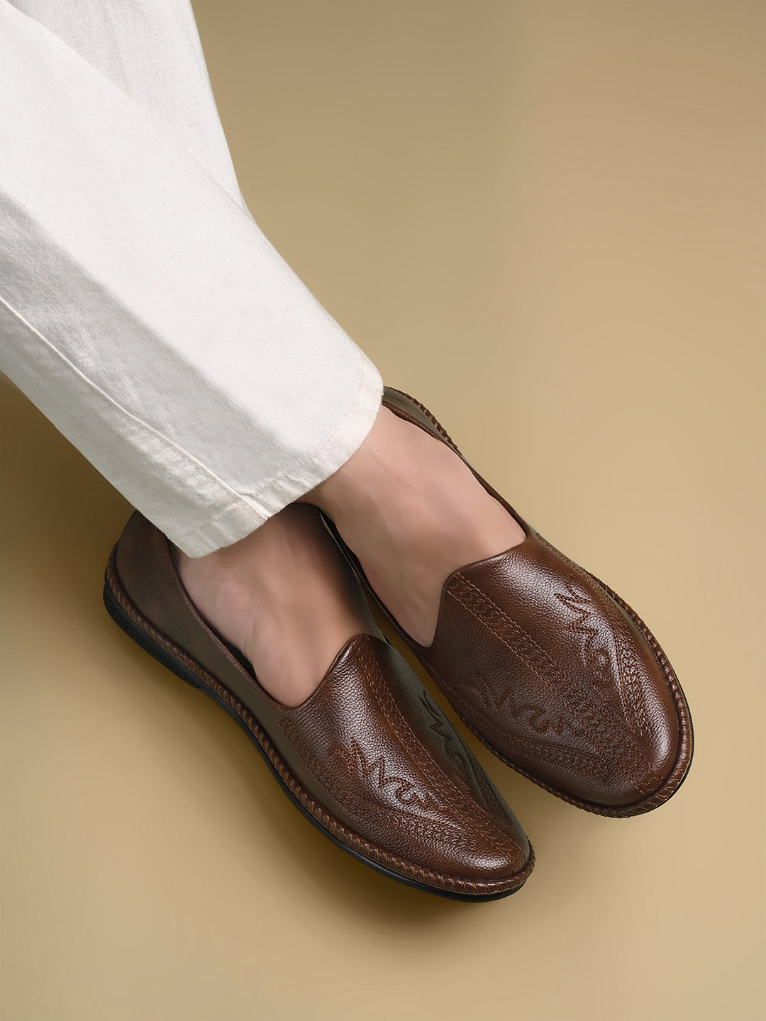 Russet Tan Ethnic Slip-On Embroided Nagra Juti and Mojari