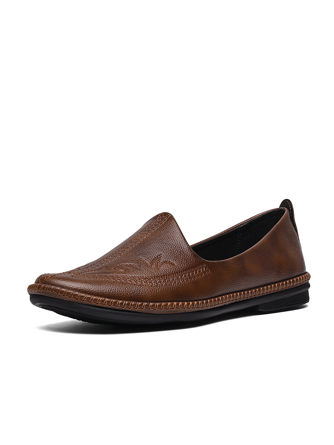 Russet Tan Ethnic Slip-On Embroided Nagra Juti and Mojari