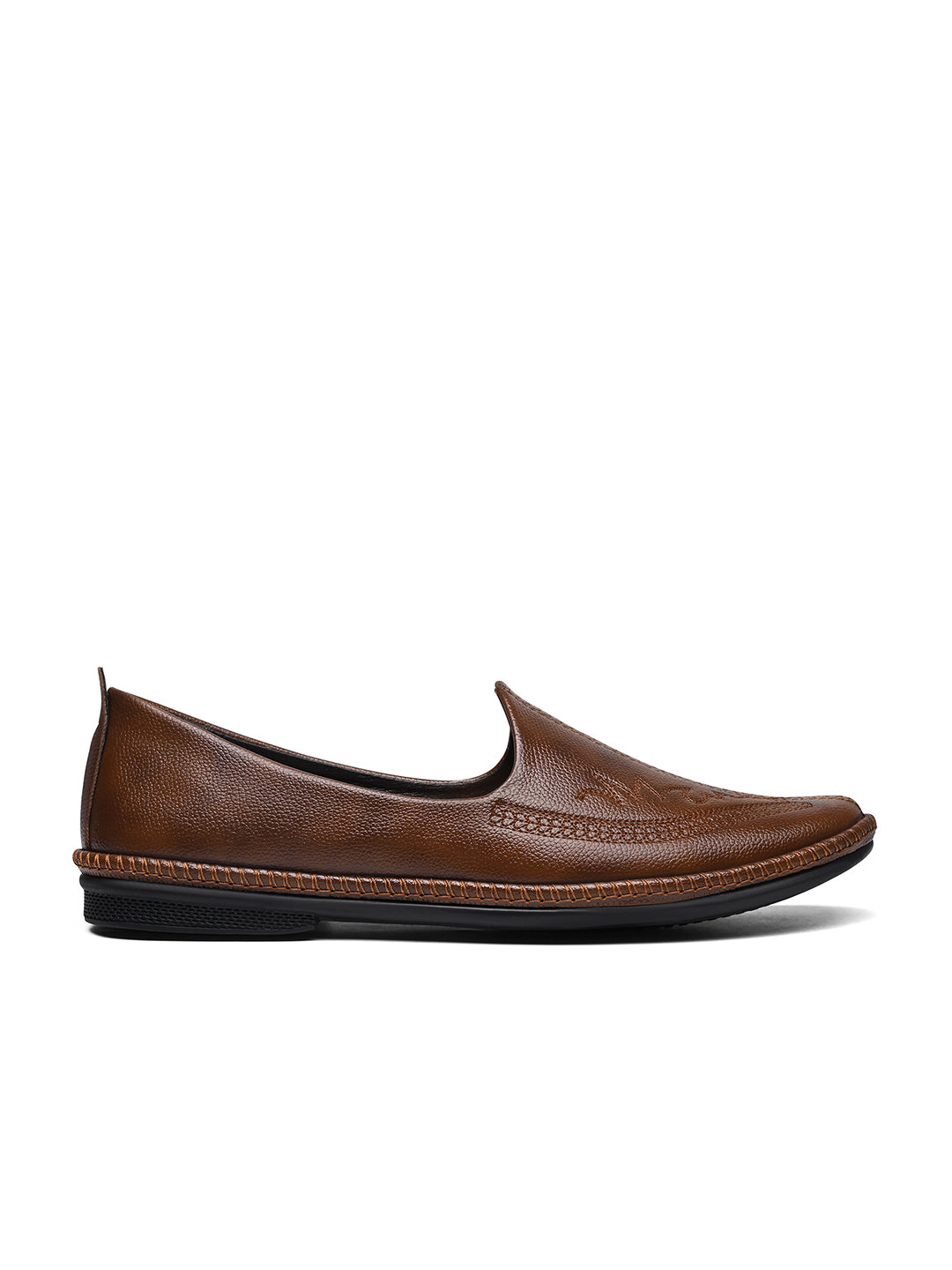 Russet Tan Ethnic Slip-On Embroided Nagra Juti and Mojari