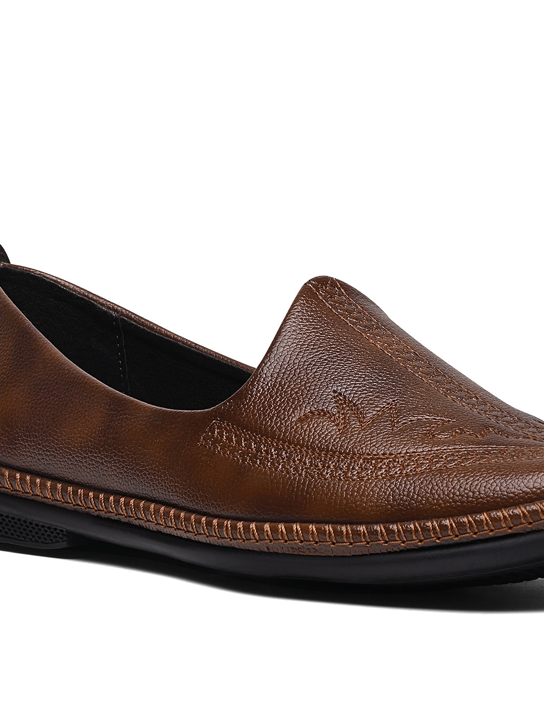 Russet Tan Ethnic Slip-On Embroided Nagra Juti and Mojari