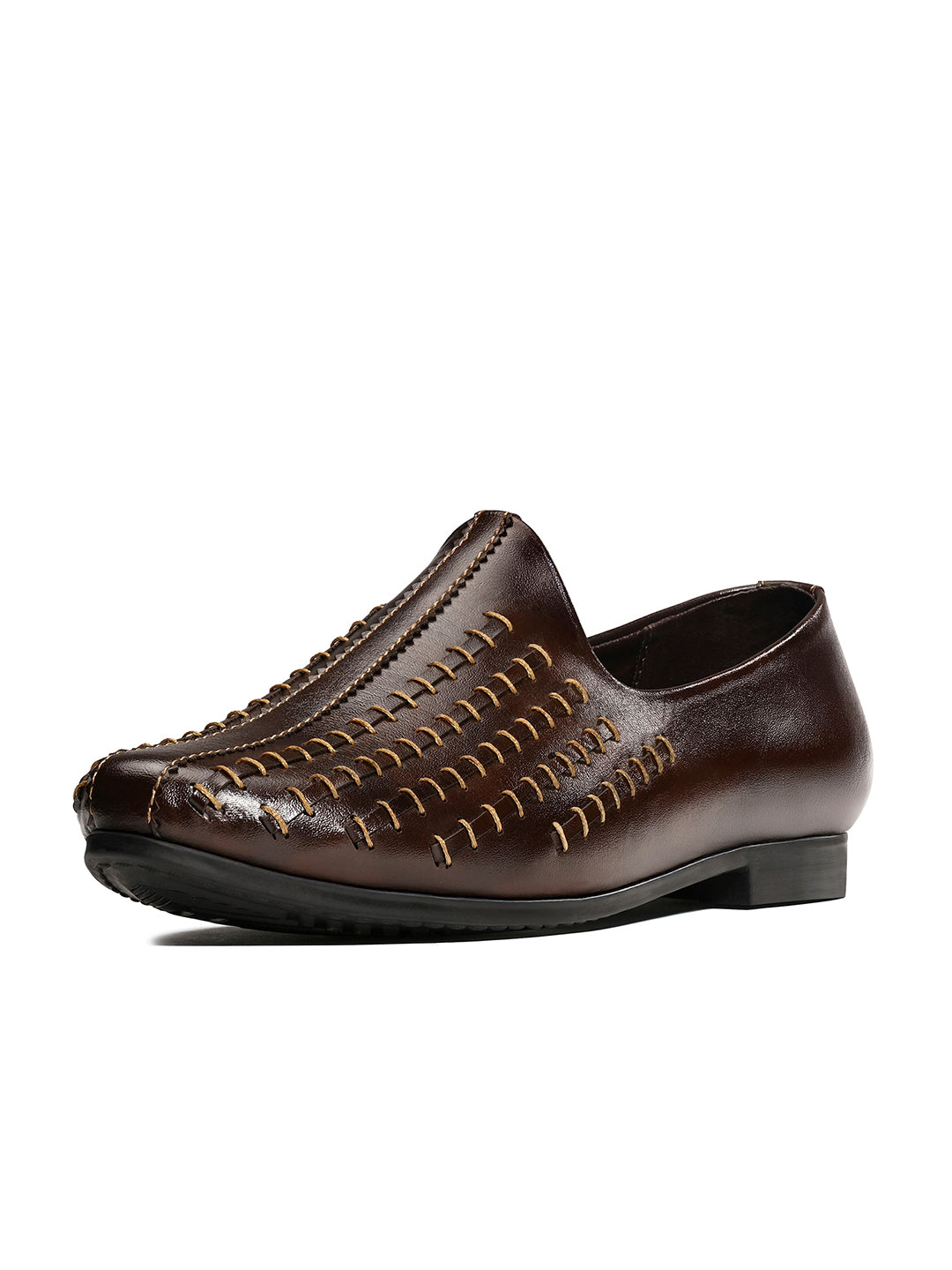 Brunette Brown Ethnic Slip-On Multi-Strip Nagra Juti and Mojari