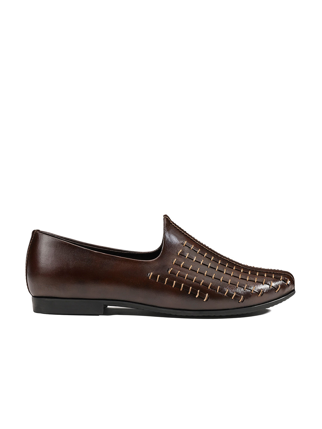 Brunette Brown Ethnic Slip-On Multi-Strip Nagra Juti and Mojari