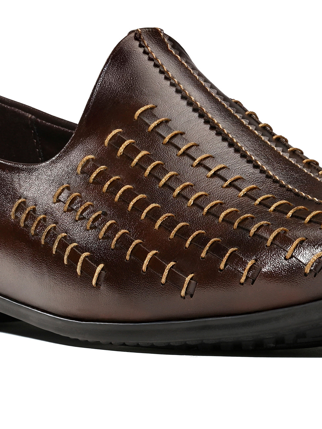 Brunette Brown Ethnic Slip-On Multi-Strip Nagra Juti and Mojari