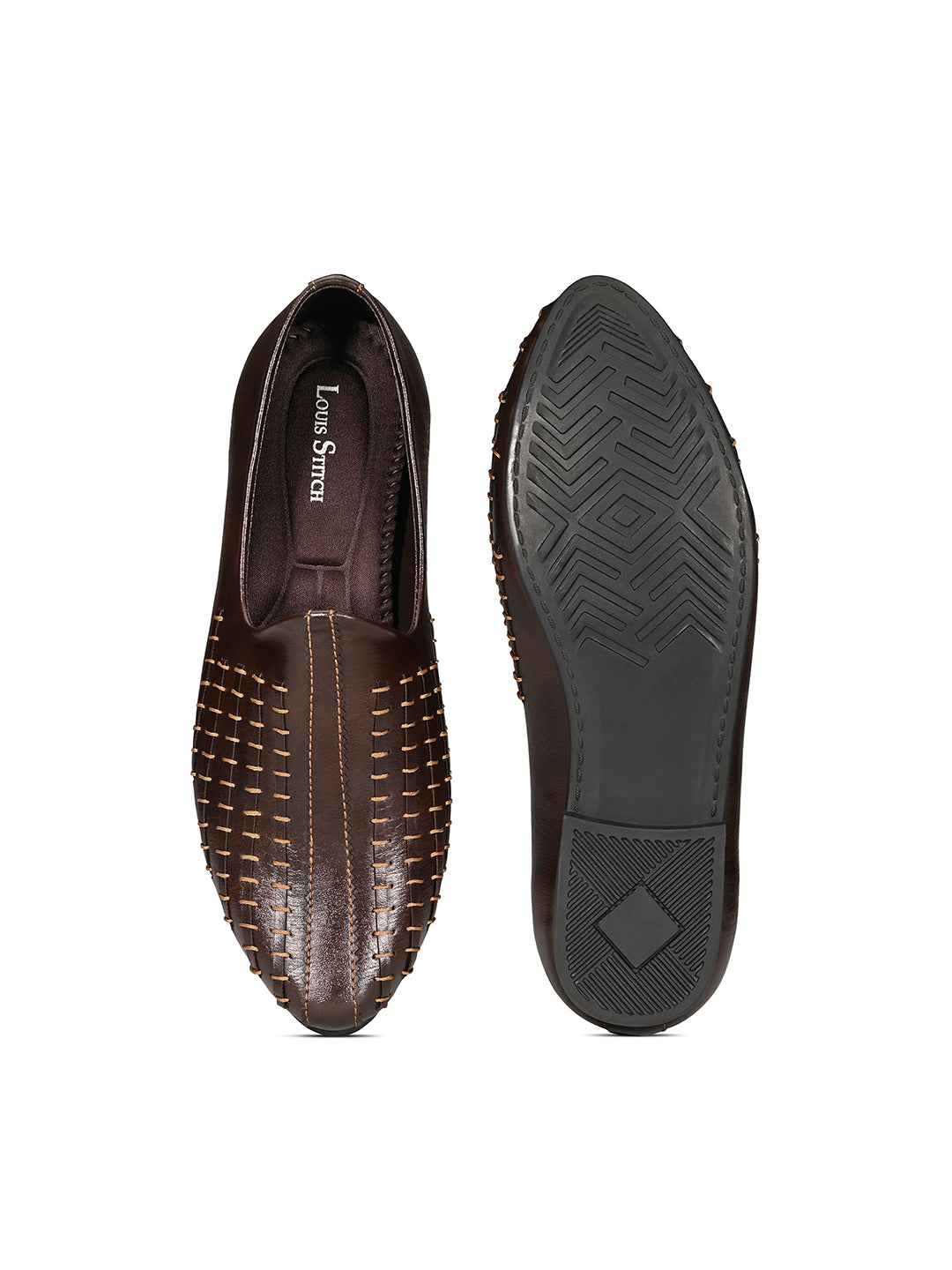 Brunette Brown Ethnic Slip-On Multi-Strip Nagra Juti and Mojari