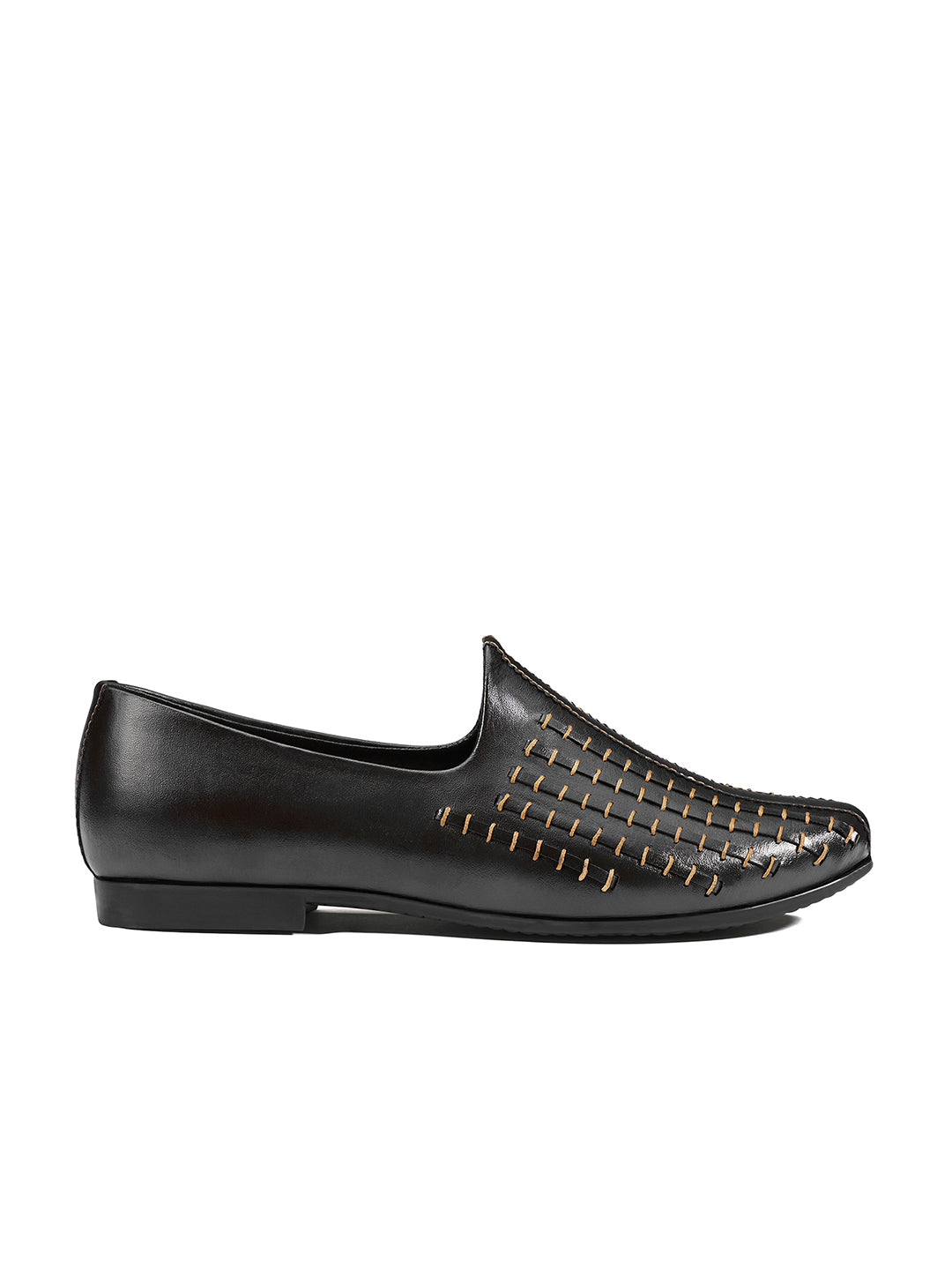 Jet Black Ethnic Slip-On Multi-Strip Nagra Juti and Mojari