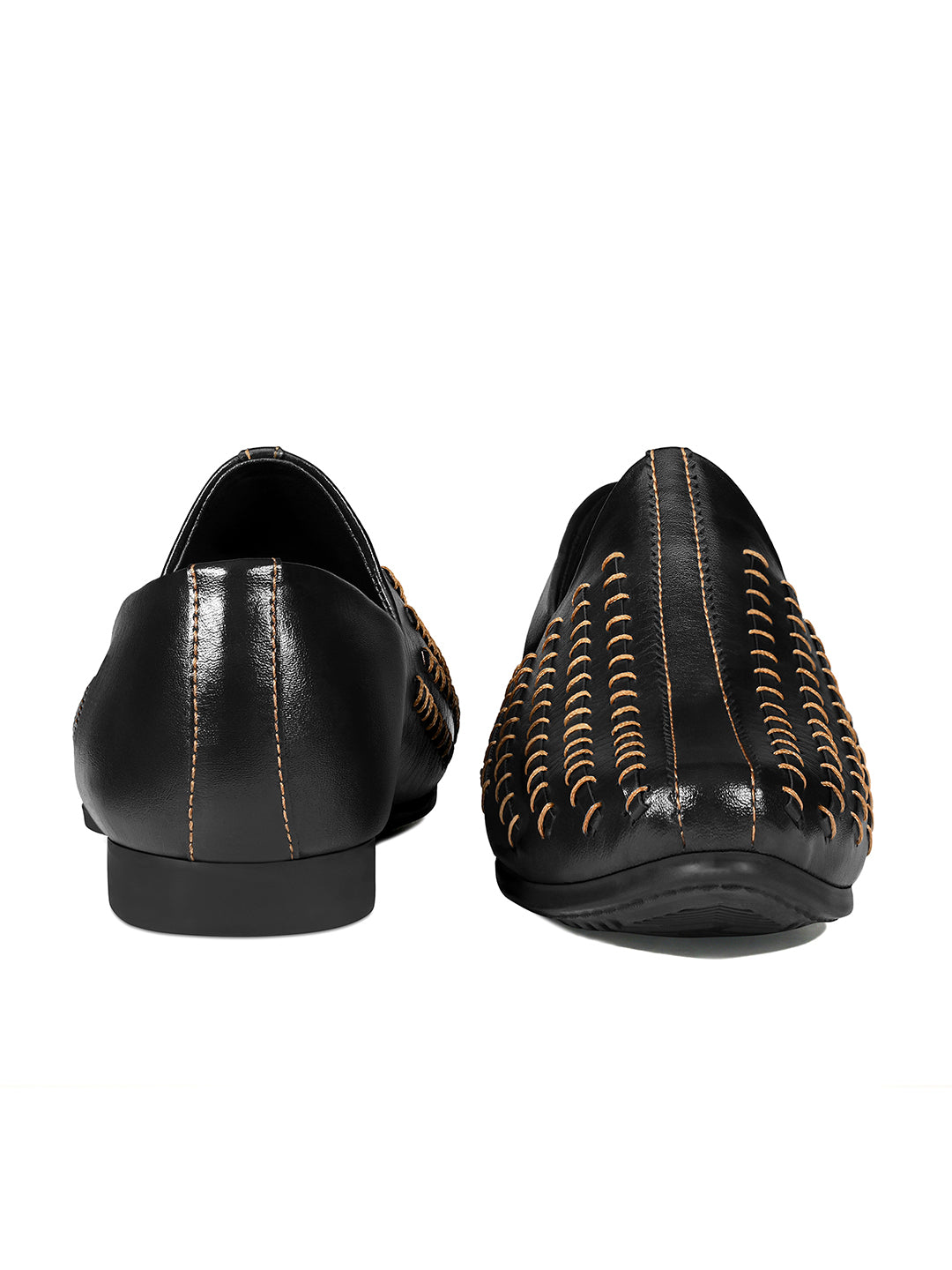 Jet Black Ethnic Slip-On Multi-Strip Nagra Juti and Mojari