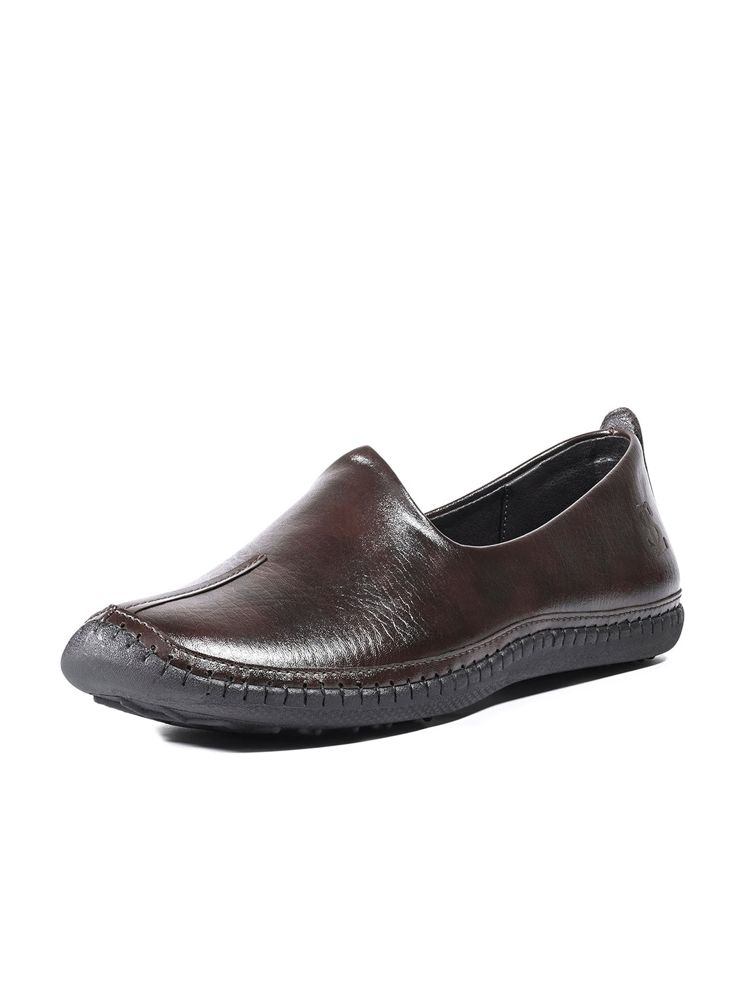 Brunette Brown Ethnic Slip-On Shrunken Nagra Juti and Mojari
