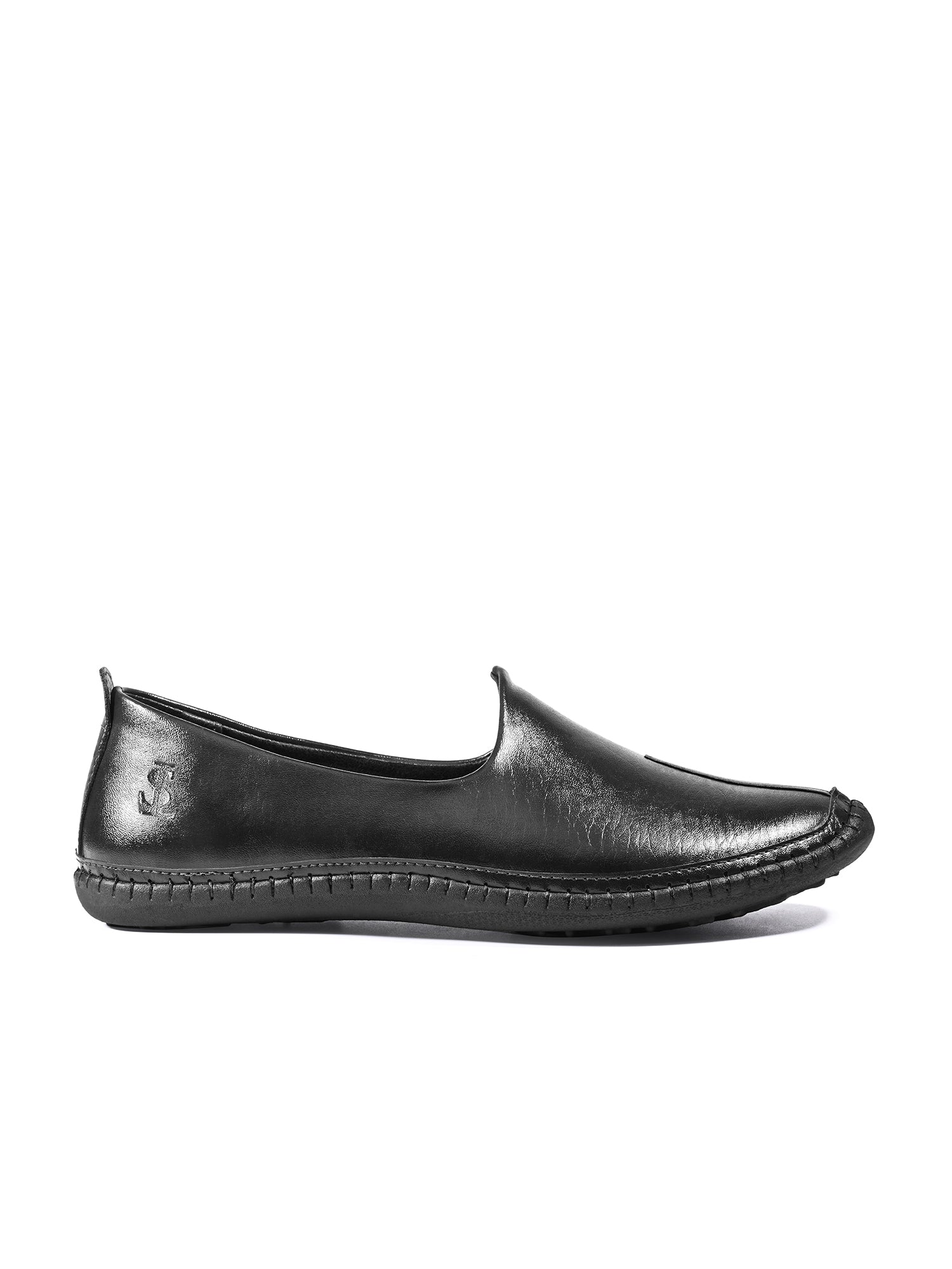 Jet Black Ethnic Slip-On Shrunken Nagra Juti and Mojari