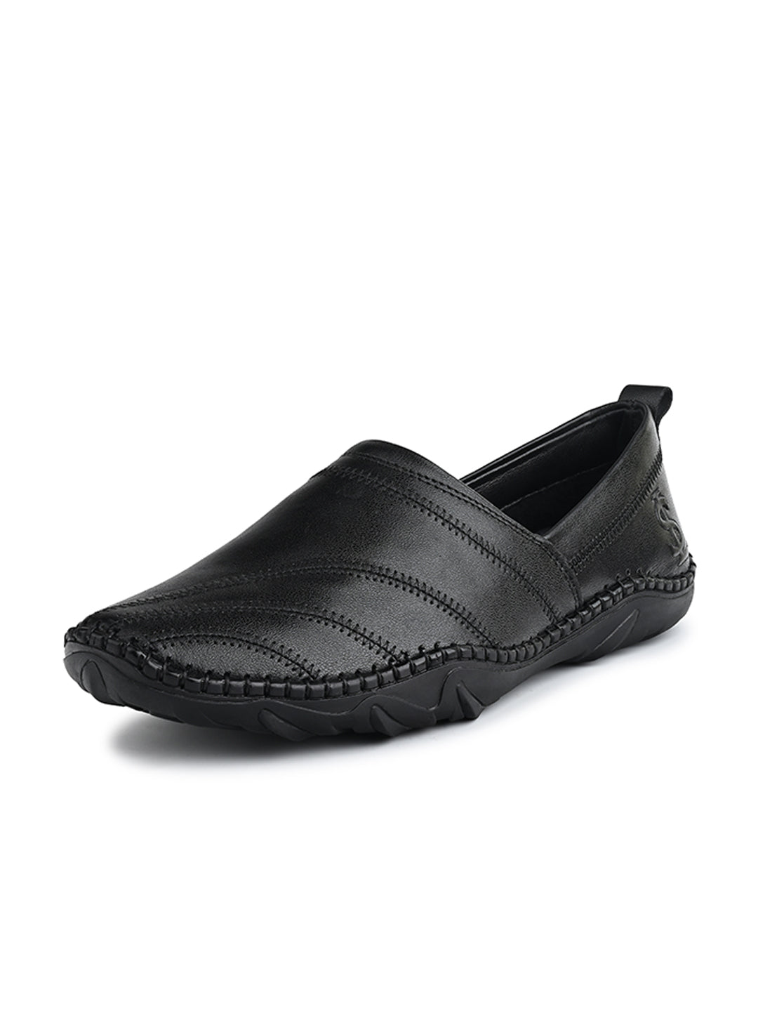 Jet Black Genuine Leather Ultra Lightweight Stylish Stich Nagra Jutis and Mojaris