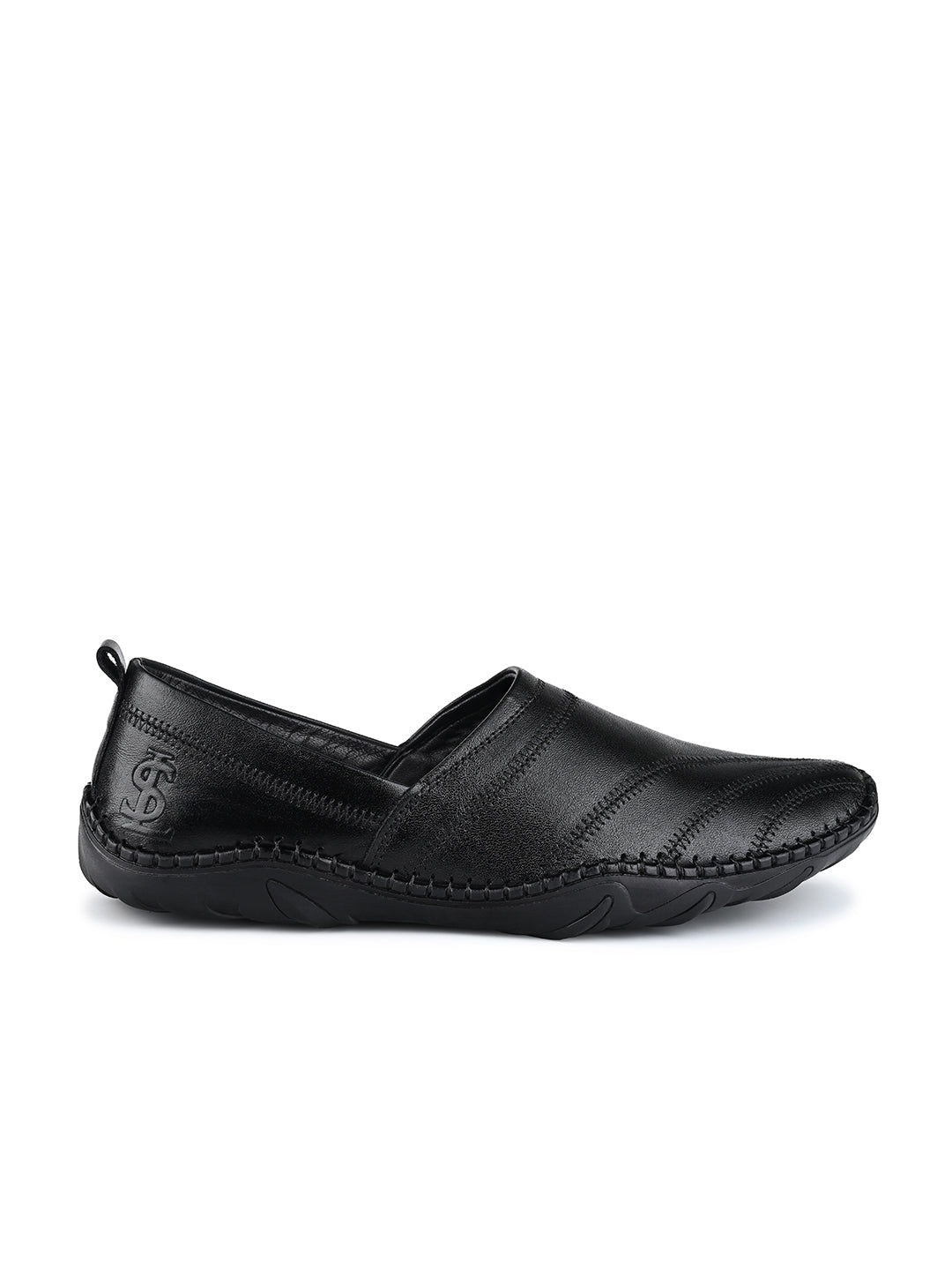 Jet Black Genuine Leather Ultra Lightweight Stylish Stich Nagra Jutis and Mojaris