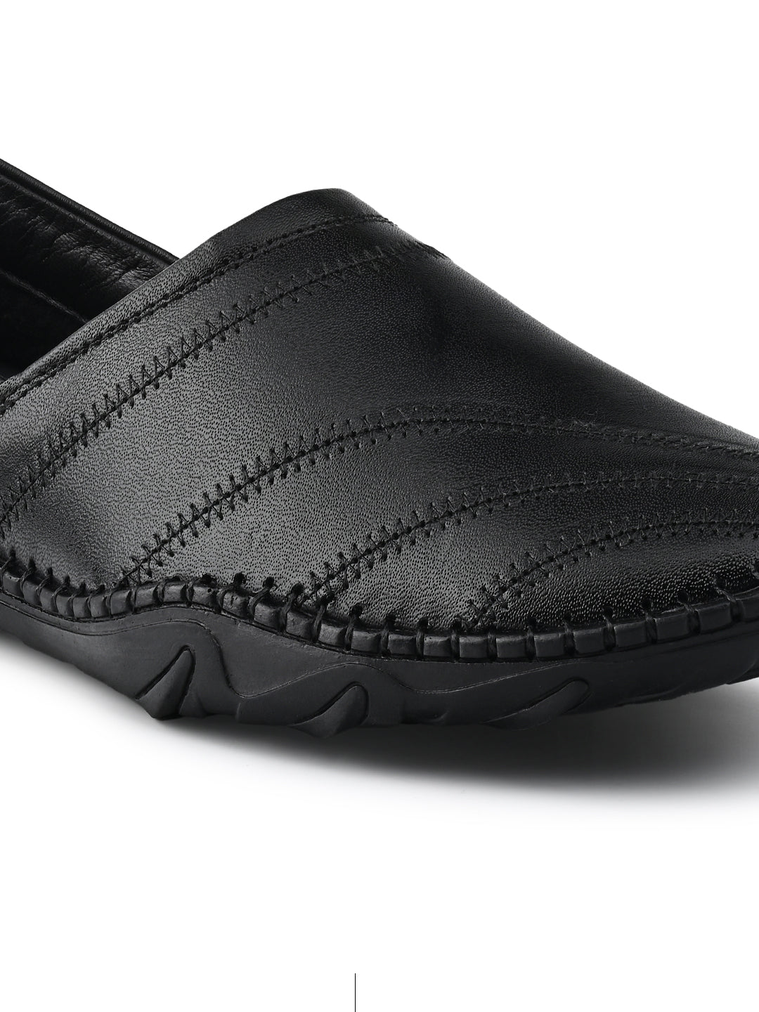 Jet Black Genuine Leather Ultra Lightweight Stylish Stich Nagra Jutis and Mojaris